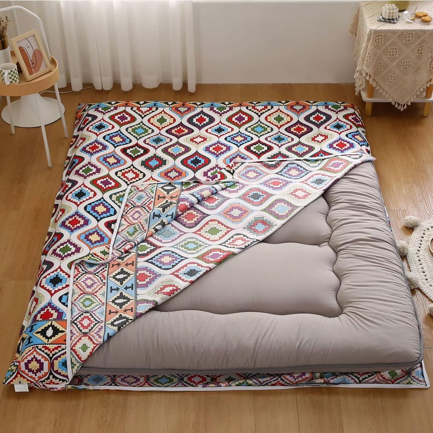 Floor Futon Mattress Cover with Zipper Queen 100% Cotton Soft Tatami Mattress Cover Soft Skin-Friendly Washable Without Shrinking Futon(G,135x200cm/53x79")