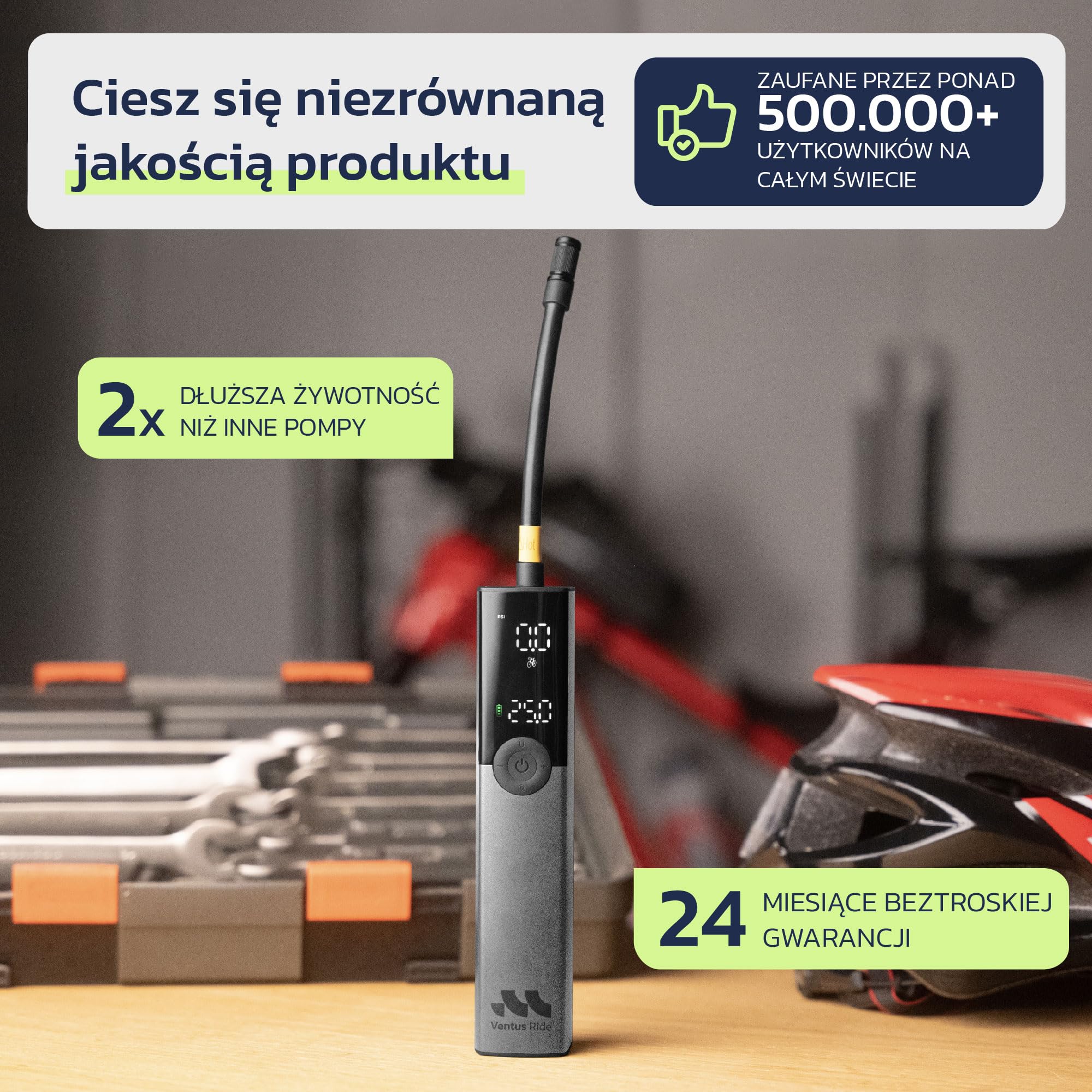 Woowind Ventus Ride pompka rowerowa, 150 psi, elektryczna pompka powietrza, akumulator, sprężarka do samochodu, roweru, motocykla, elektrycznej pompy, metalowa obudowa