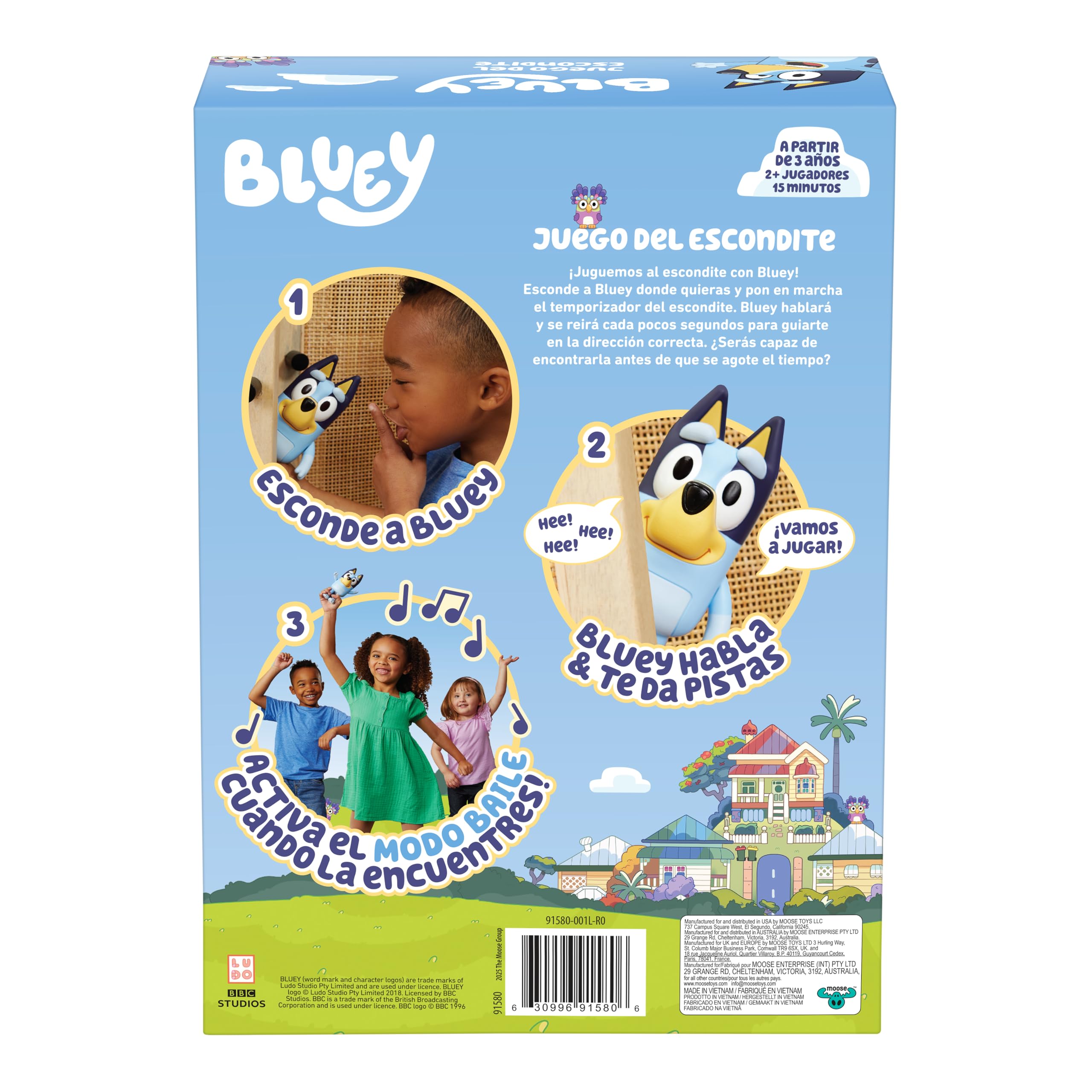 Juego del escondite Bluey, esconde a Bluey y apriétale la Nariz para reiniciar la Cuenta. Ella Habla y ríe para Ayudar a encontrarla. Los peques Pueden Bailar con la canción de la Serie