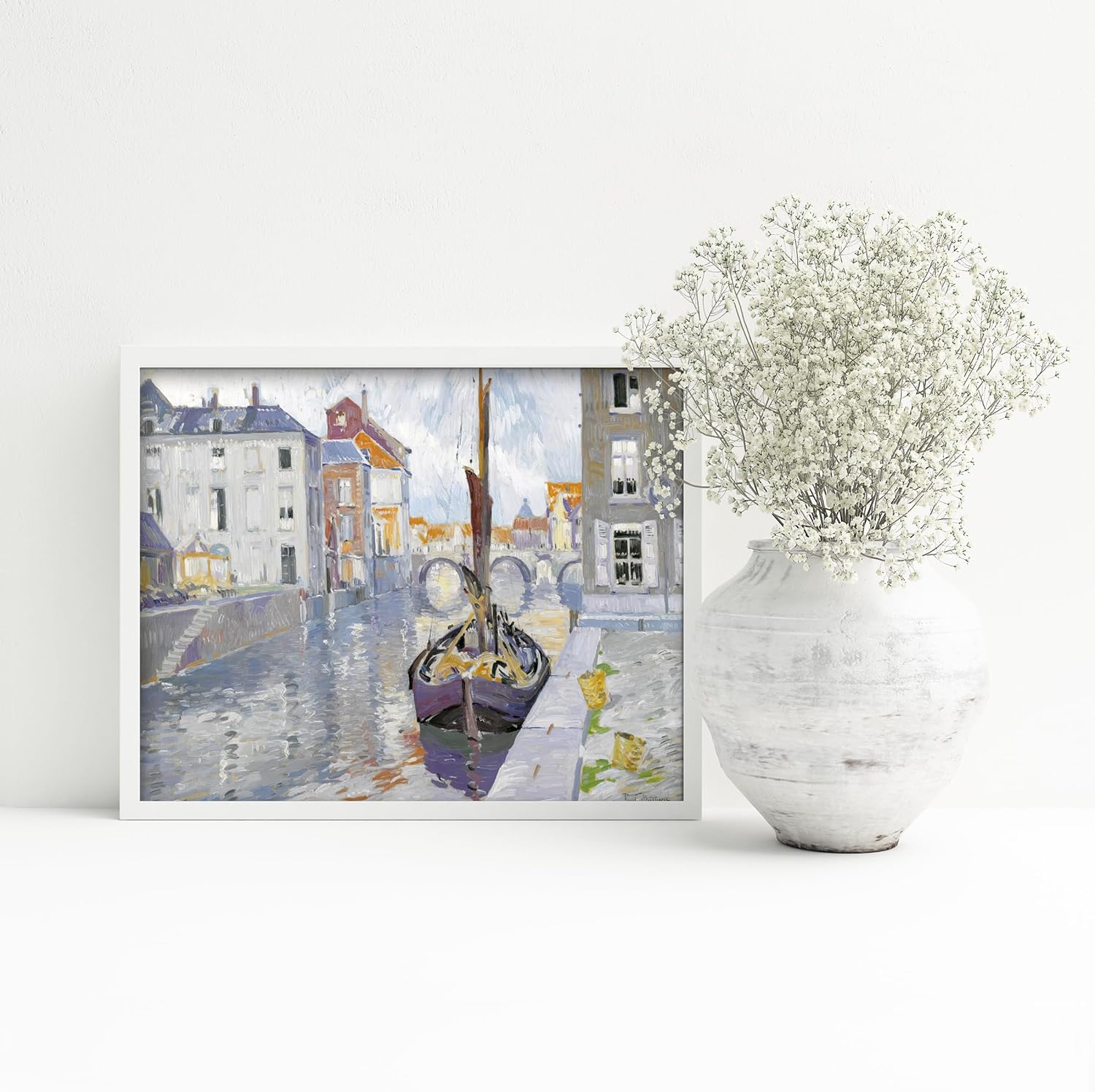 CLOUD NINE PRINTS | Belgian Canal, Vintage Sailboat Print - City Architecture Wall Art, European Nautical Decor, Belgium Cityscape Art (Unframed 11x14 Print)