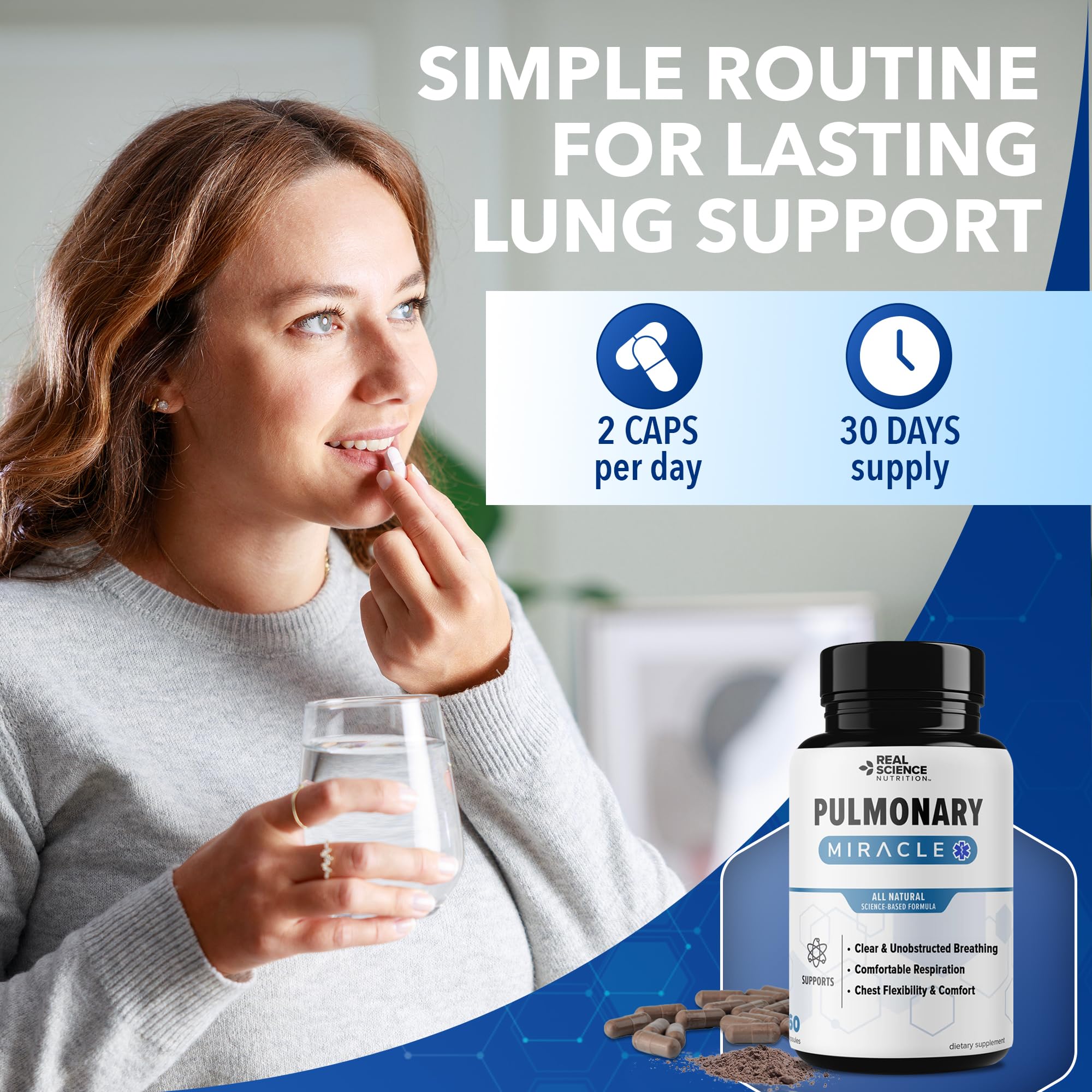 Pulmonary Miracle COPD Relief and Lung Detox Capsules to Clear Lungs & Aid Breathing - Lung Support Supplement with Vinitrox & GABA for Long-Term Cough & Respiratory Relief, 60 Caps