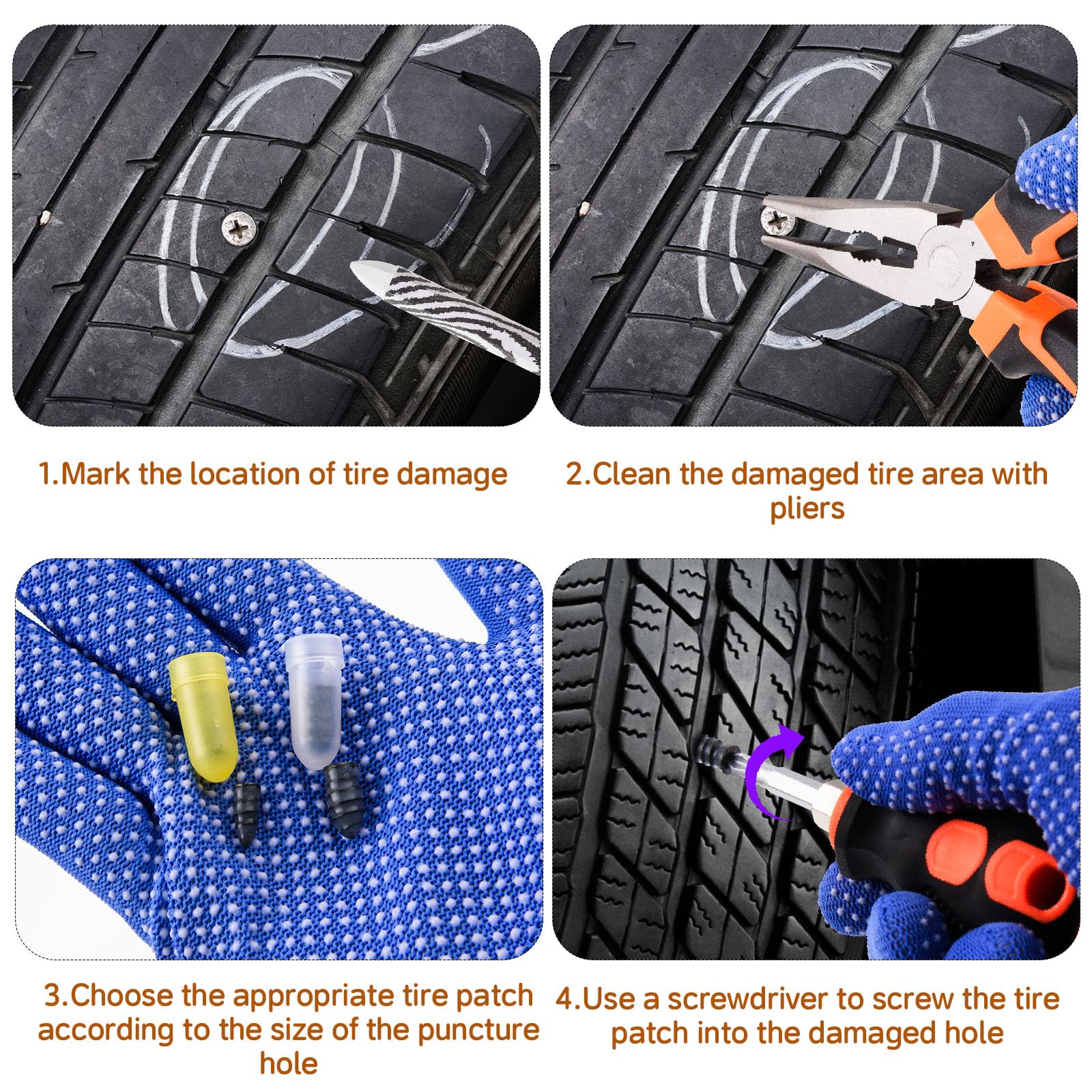 100-teiliges Reifenschrauben-Reparatur-Set – keine Reifenentfernung erforderlich, Reifen-Seitenwand-Reparaturset, Patch-Stecker-Werkzeuge und tragbare Aufbewahrungstasche – schnelle