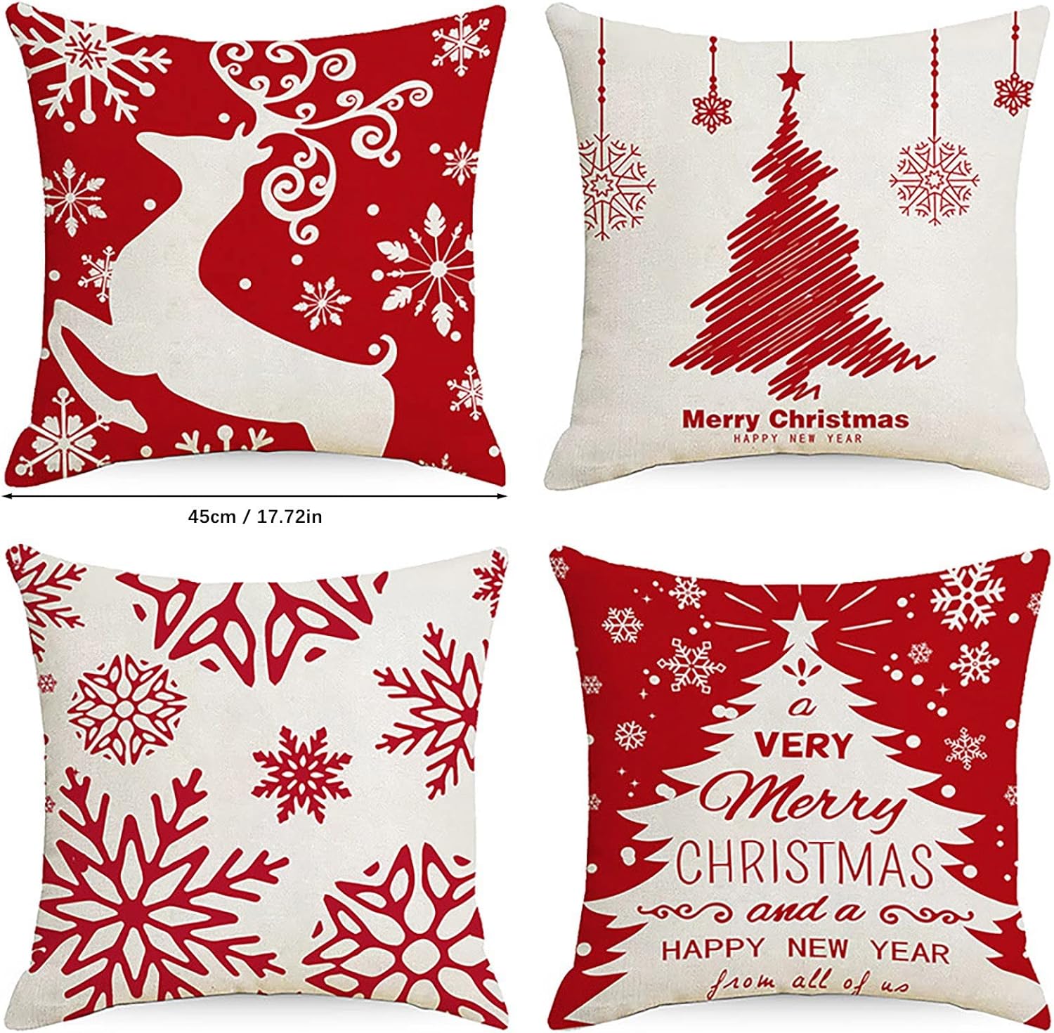 White and Red 18x18 Christmas Pillow Covers Set of 4 18x18 Christmas Pillow Covers
