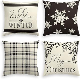 AVOIN colorlife Merry Christmas Hello Winter Buffalo - Funda de almohada con diseño de copo de nieve, 18.0 x 18.0 in, deco...