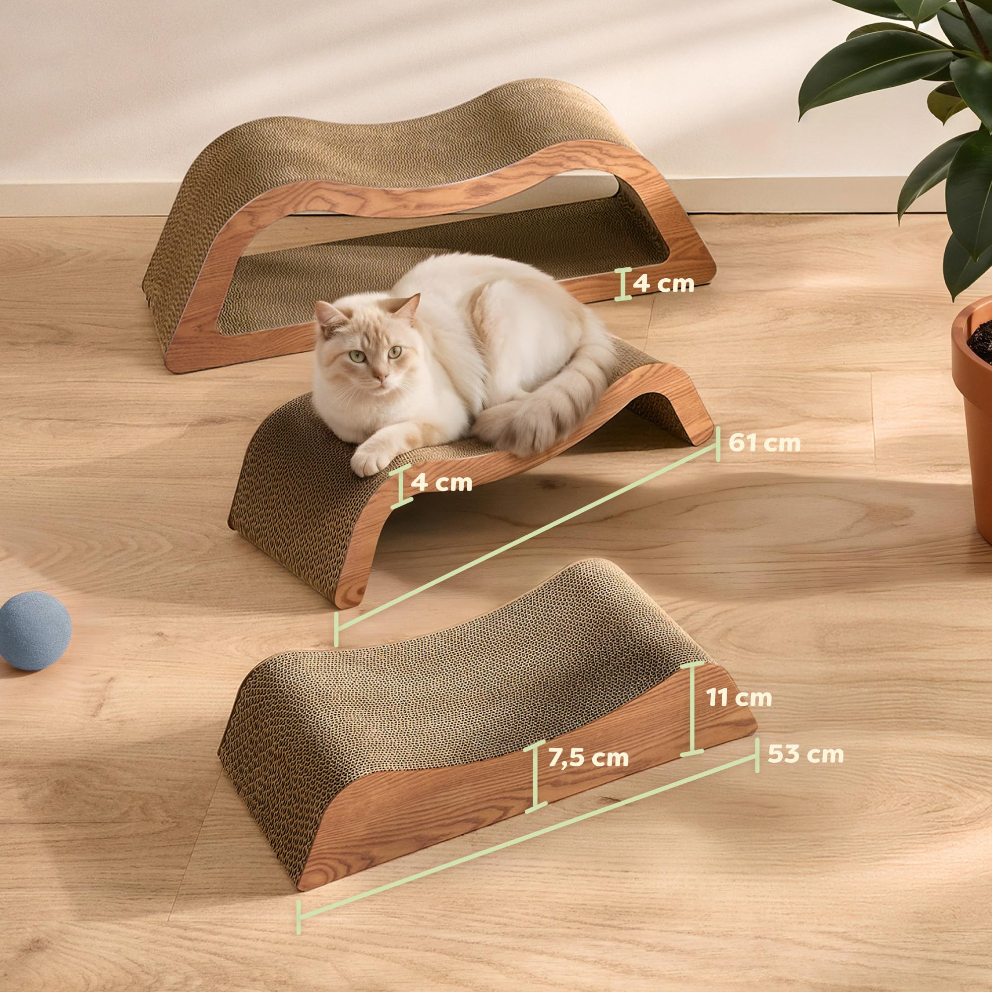 Knupis Tiragraffi Gatto 3 Pezzi XXL 75 cm – Cartone Resistente per Cura delle Unghie – Fino a 2 Anni di Utilizzo – Salvaspazio – Protegge Divani e Mobili (Cloud- Marrone)