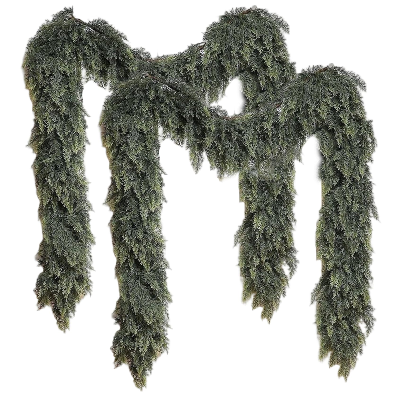 CAKEEYUM 2Pcs Cedar Garland for Christmas Decoration - 6FT Real Touch Cedar Garland Realistic Winter Greenery for Mantel Fireplace Table Door, Real Touch, Christmas for