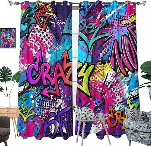 Miniatura 3 de Cortina opaca de arte abstracto de graffiti, colorido abstracto, hip-hop, ciudad, pared de calle, diseño popular, ventana, aislamiento térmico,