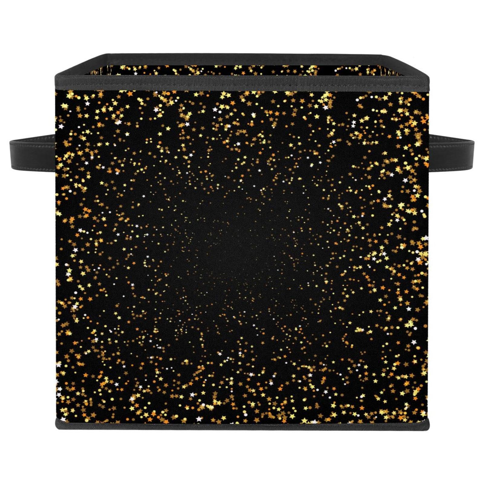 Boîte de rangement pliable cube en tissu à motif étoiles dorées pour placard