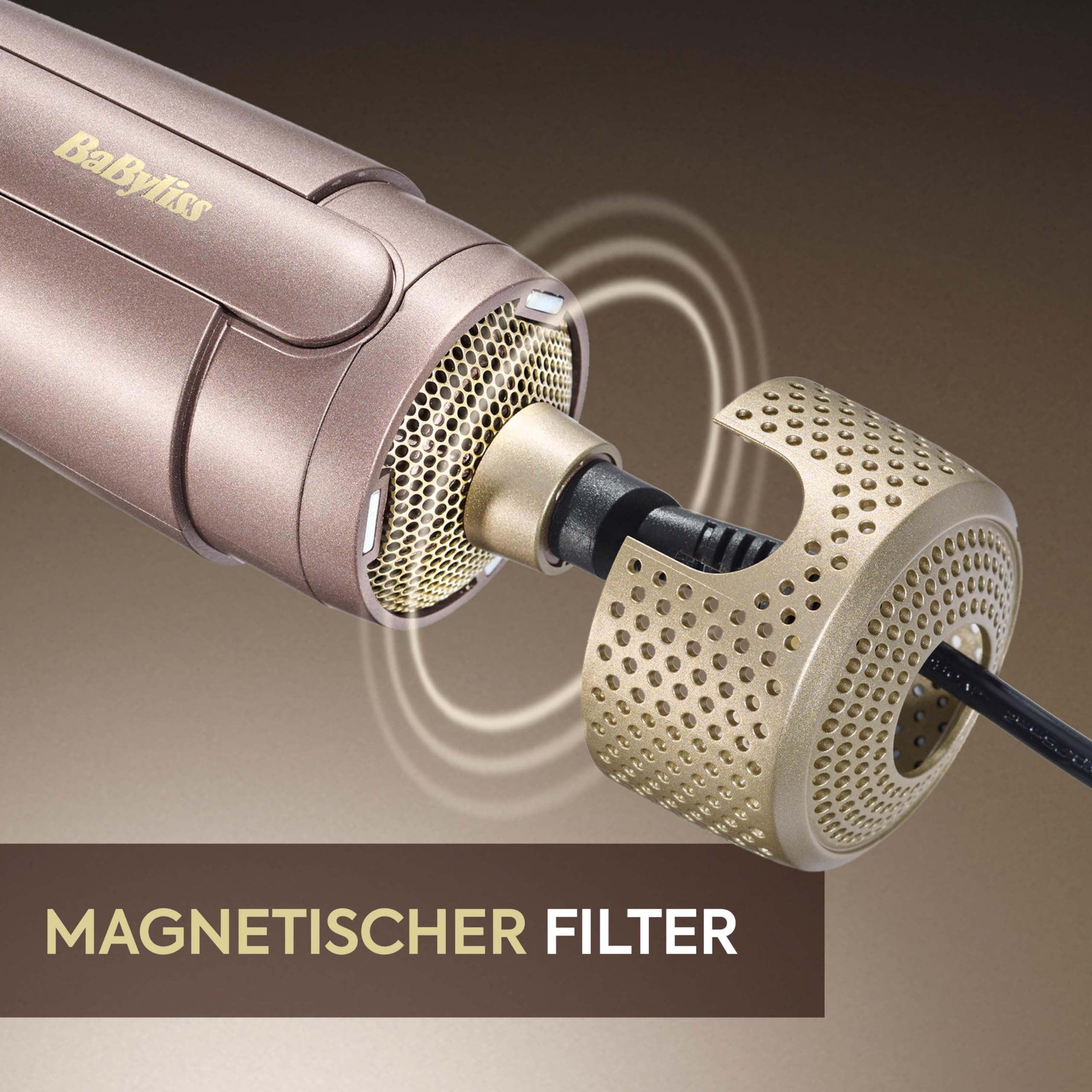 BaByliss Air Power Volume - 2-in-1 Warmluftbürste und Heizbürste, NASS- und TROCKEN-Modus, Glättende Warmluftbürste mit 3 Temperatureinstellungen, Ionen-Technologie, Keramikbeschichtung, Gold, AS95E