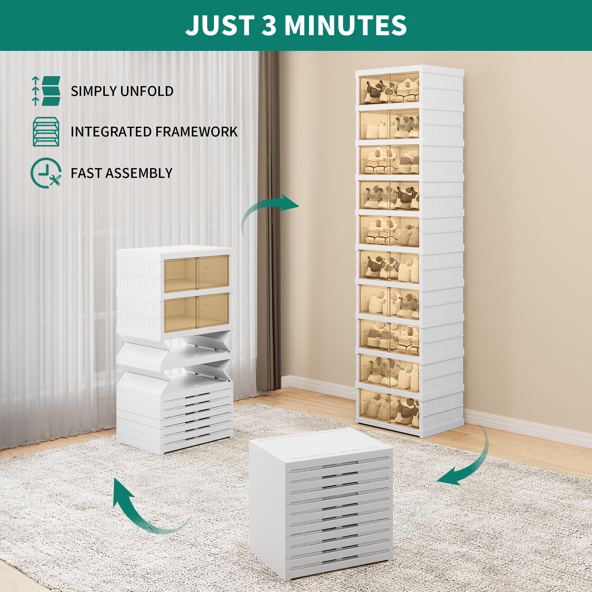 Cream beige modular shoe organizer with clear doors