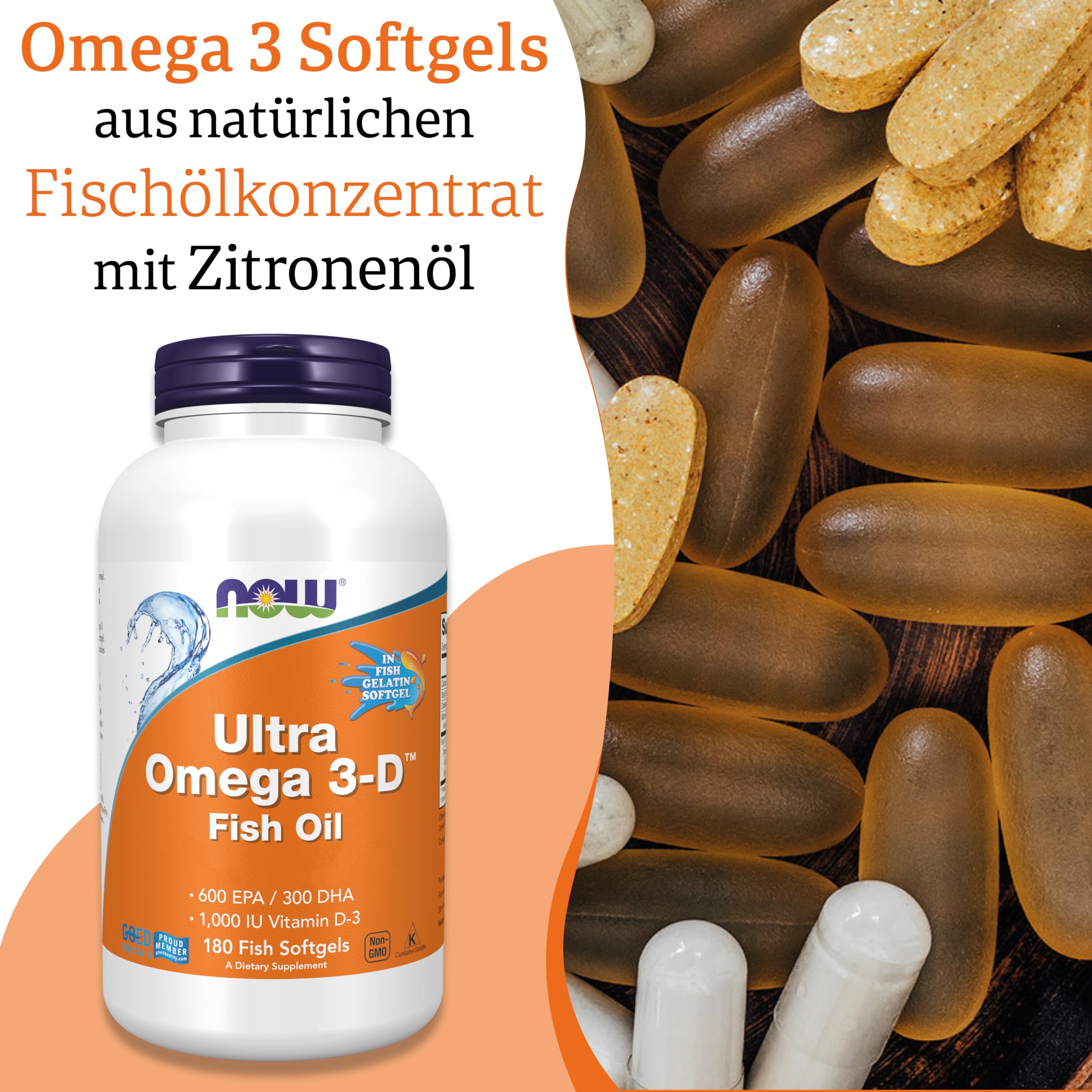 Now Foods, Ultra Omega 3-D Fischöl, 180 Weichkapseln, Laborgeprüft, Glutenfrei, Sojafrei, Ohne Gentechnik