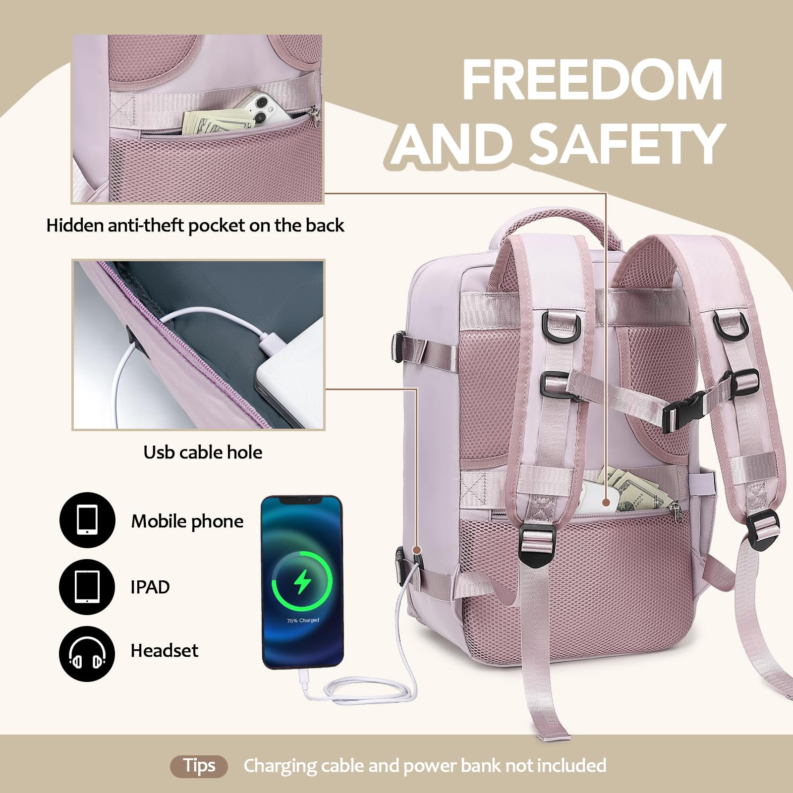 Xkdoai Zaino Ryanair 40x30x20 Zaino da Viaggio Bagaglio a Mano 40x30x20 Ryanair con Borsa Antifurto e Tasca per Bottiglie per Viaggi Brevi