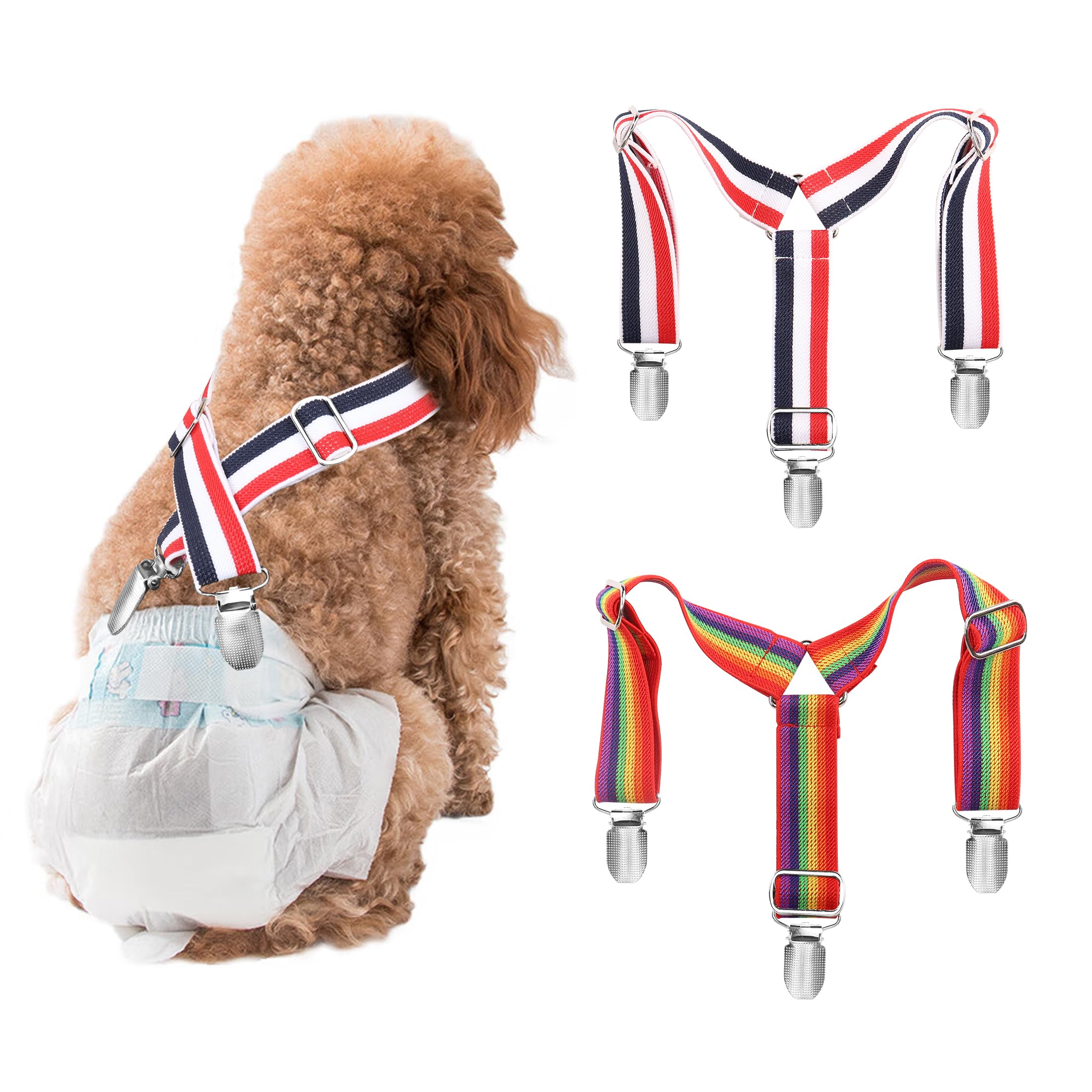 YAODHAOD Pet Soft Dog Suspenders, 2 Pieces Dog Diaper Suspenders for Female Dogs Diaper Keeper Suspender for Dog Skirt, Dog Dress for Small Medium and Large Dogs (Color Stripes, Large)