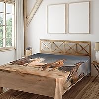 Vista 2 de Ambesonne Sábana encimera de caballo, animales con temática equina galopando en la arena, patrón de caballos corriendo, suave y cómoda, 1 pieza