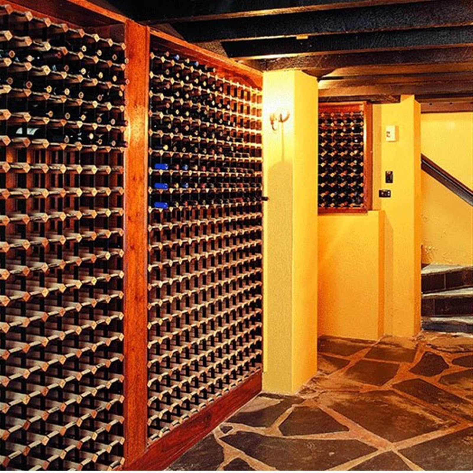 Soporte de madera para almacenamiento de vino doméstico y comercial con soporte de vino de mesa, ideal para bodega o tienda, capacidad para 7 botellas