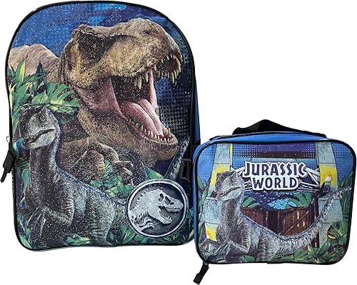 Miniatura 2 de Jurassic World - Mochila infantil de 15 pulgadas con juego de fiambreras extraíbles (azul y negro), Azul-negro, Mochila