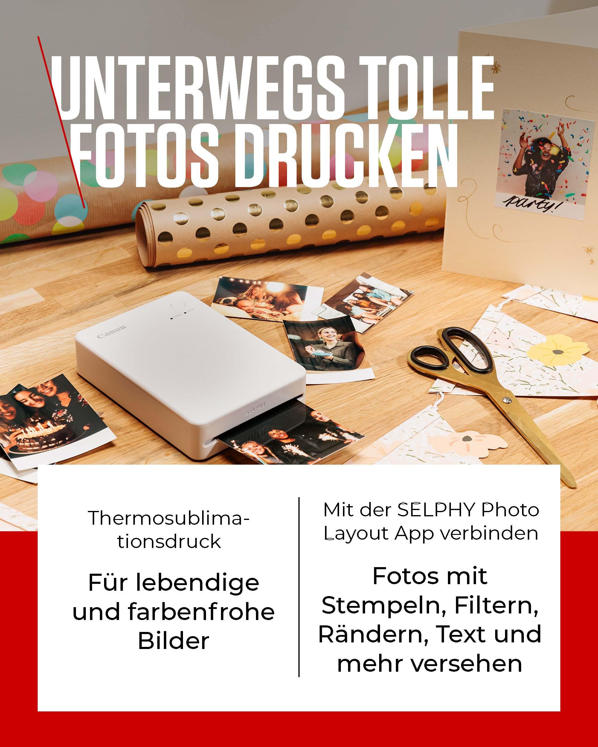 Canon SELPHY QX20 mobiler Fotodrucker WLAN Thermosublimationsdruck USB-C Weiß