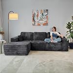 HOME IDOL Boneless Couch Cloud Sofa 105.5in L-Shaped Modular Sectional Couch, Frameless L-Shaped Modular Sectional,Corduroy Upholstery, No Assembly, for Living Room/Bedroom, Beige, Right Facing Chaise