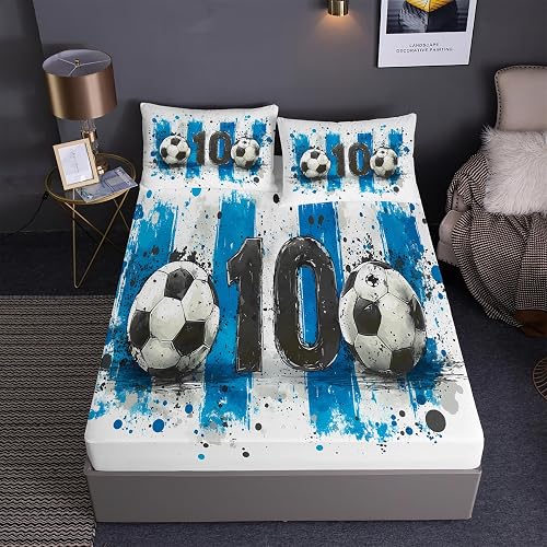 Soccer Ball Prints Fitted Sheet Set Hand-Drawn Sports Series Football