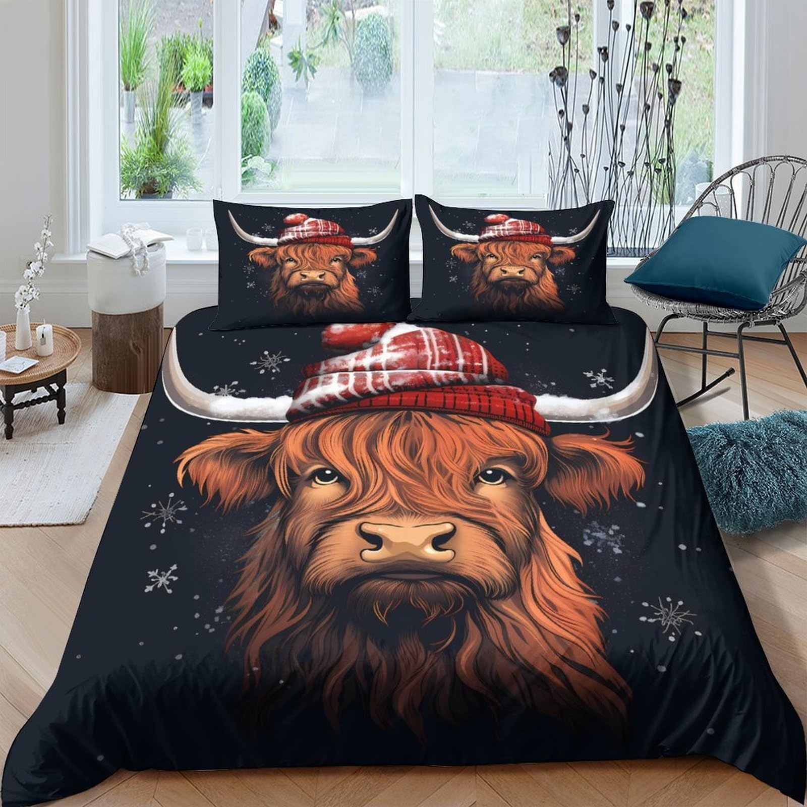 Ctjqhvkz Style-2 3D Printed Highland Cow Fitted Sheet Microfiber Soft Animal Farm Bed Cover For Bedroom Guest Room Decor Protection Single（135X200cm）