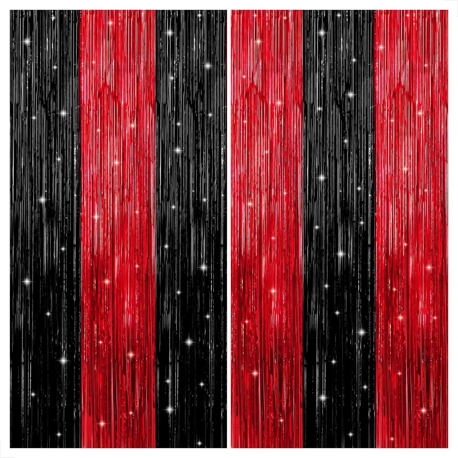 XtraLarge Black and Red Fringe - 8x6.4 Feet, Pack of 2 | Metallic Red and Black Fringe Curtain for Disco | Red and Black Party Decorations | Black and Red Foil Fringe Curtain for Christmas Decorations