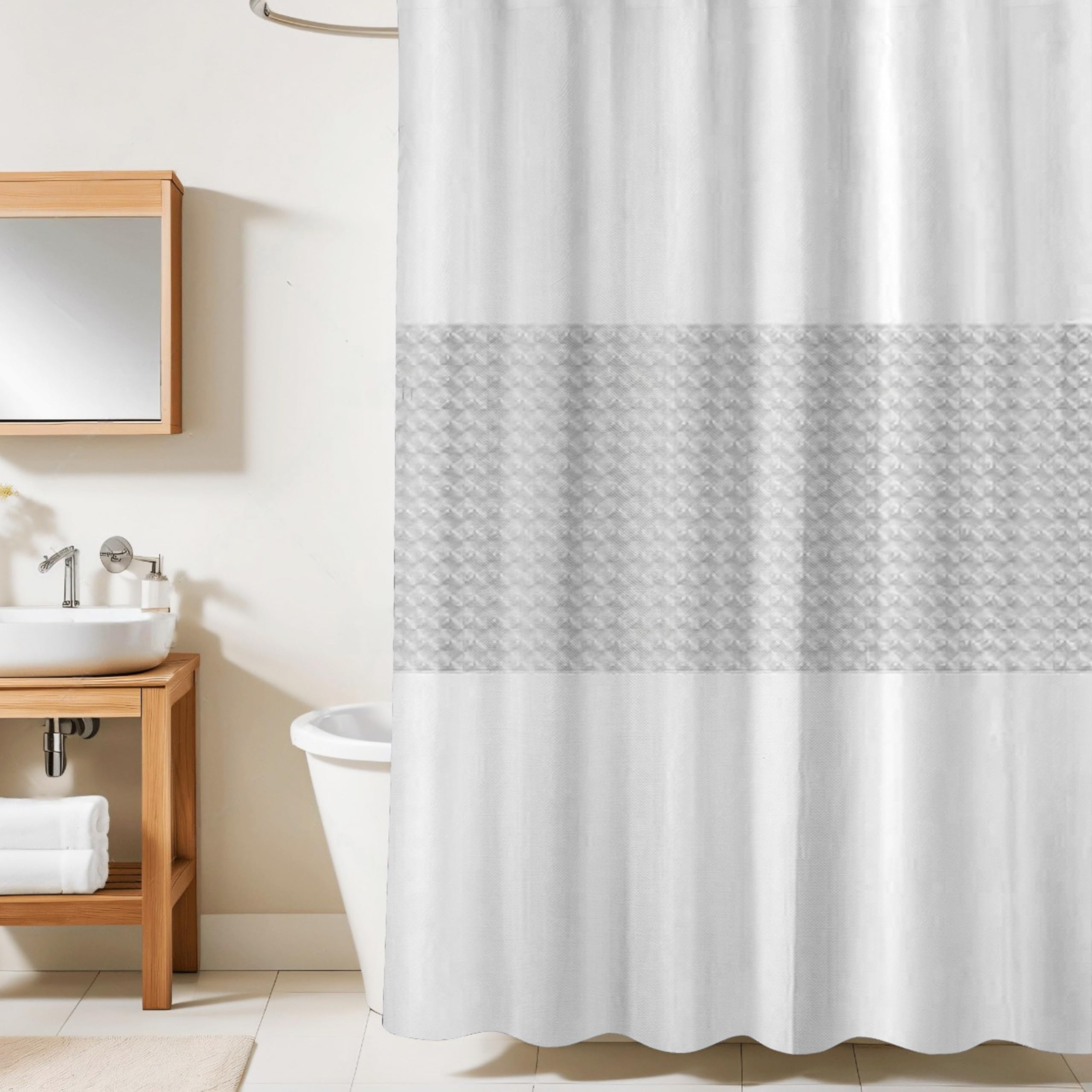 Luxury Shower Curtain - 6.5ft Polyester, 12 Hooks -9