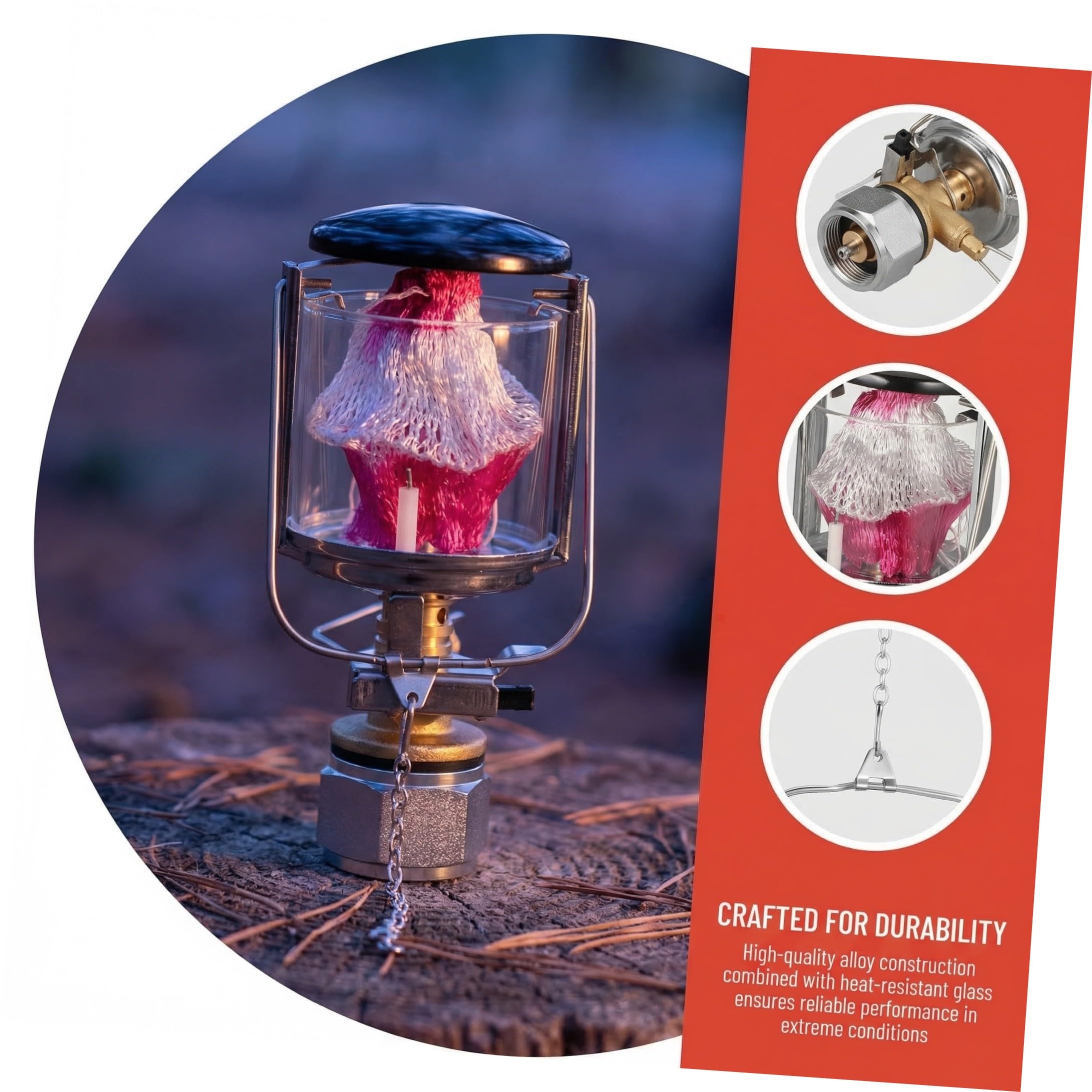 Lampada Gas da Campeggio Portatile per Outdoor con Copertura | Bombola Filettata Piatta, Struttura in Acciaio Inox, Nylon e Plastica, Uso in Campeggio All'aperto