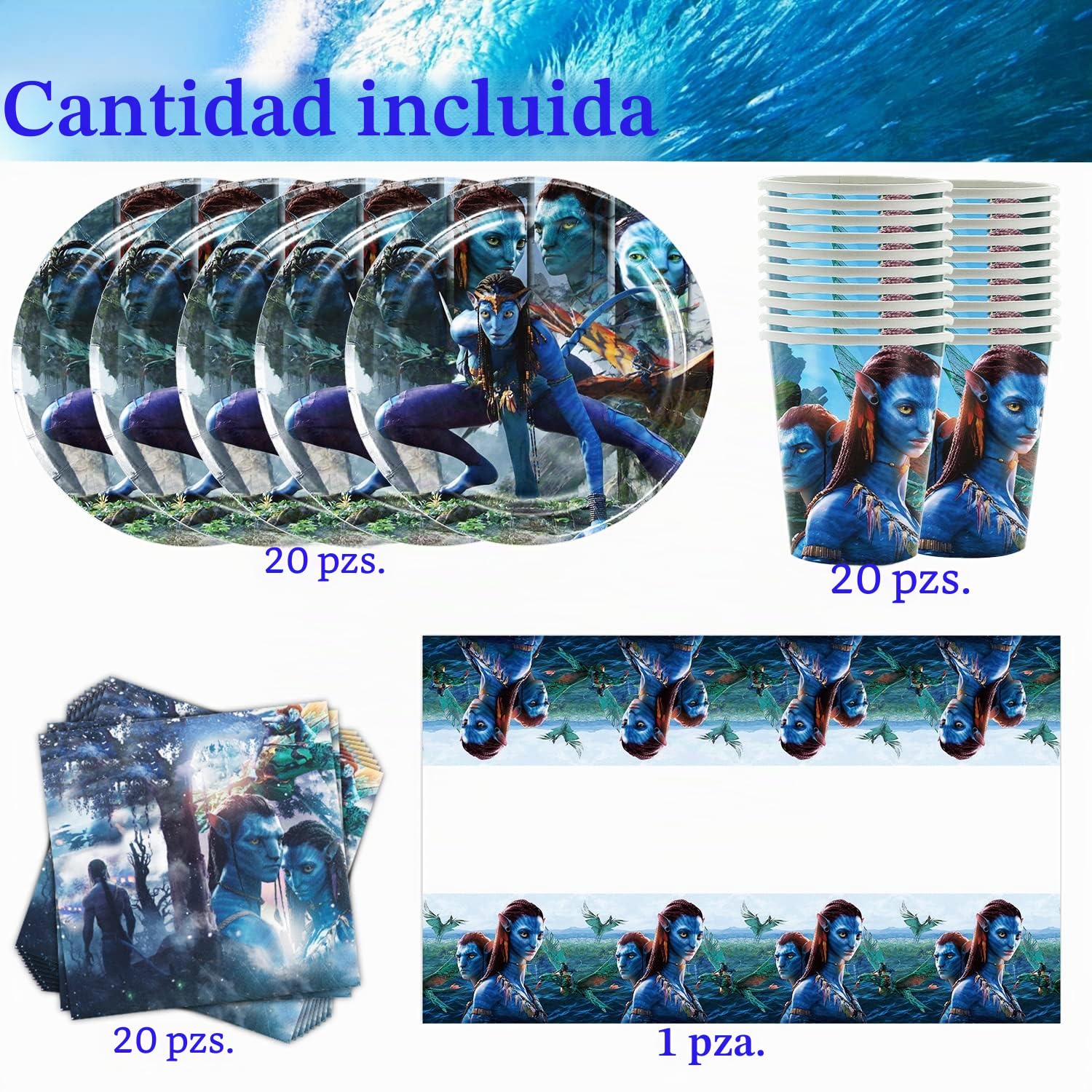 Juego de Vajilla para Fiesta Infantil 61pcs-20Guests Avatar Theme Tableware Set Incluyendo Mantel Platos Vasos Servilletas,Vajilla para Fiestas de Chicos Artículos para fiestas