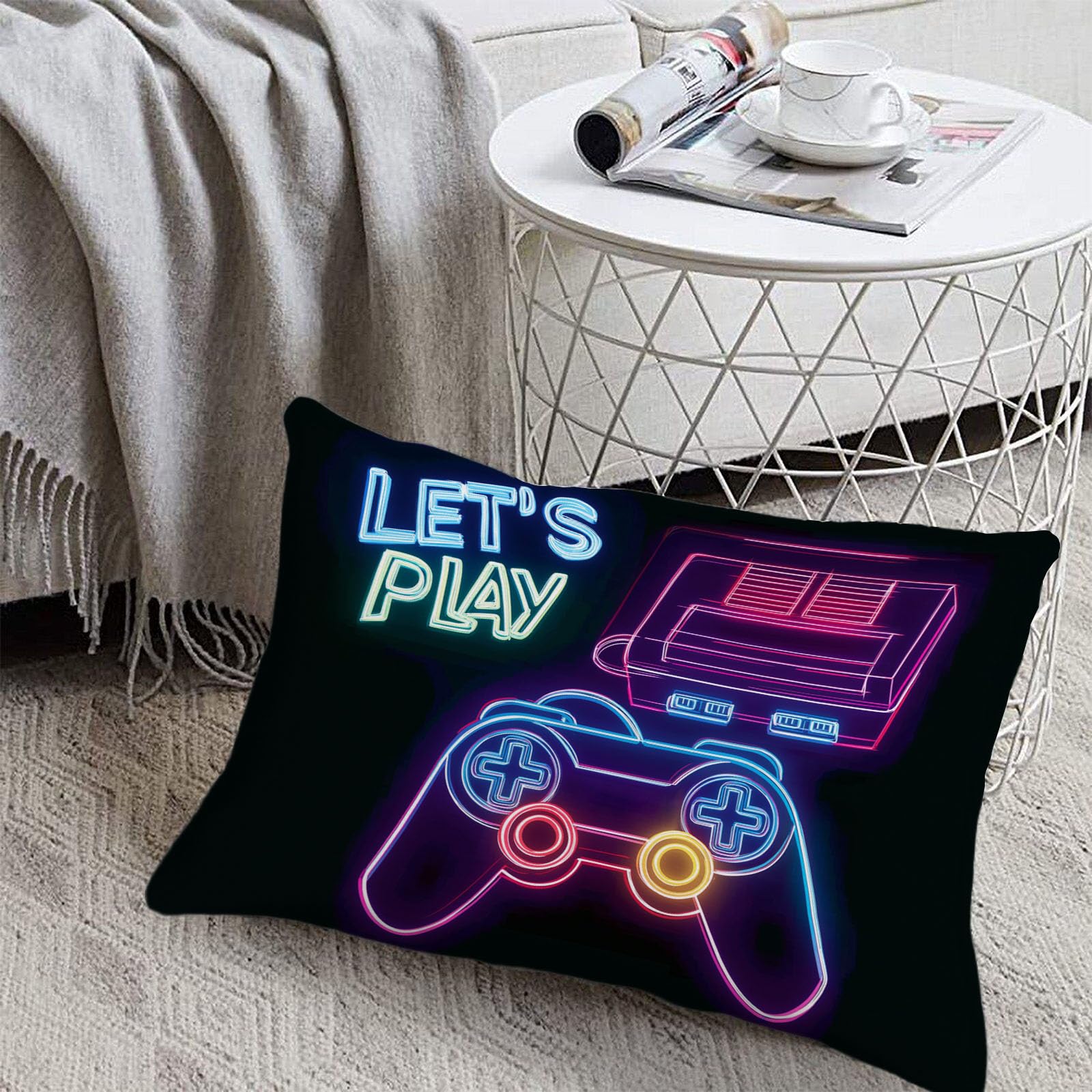 Sábanas 200X190/200Cm - Juego De Sábanas 3 Piezas Estampadas Consola De Juegos De Neón - Microfibra Suave Transpirable - Sábana Bajera Ajustable - Ropa De Cama Póster Retro (Tinta Negra)