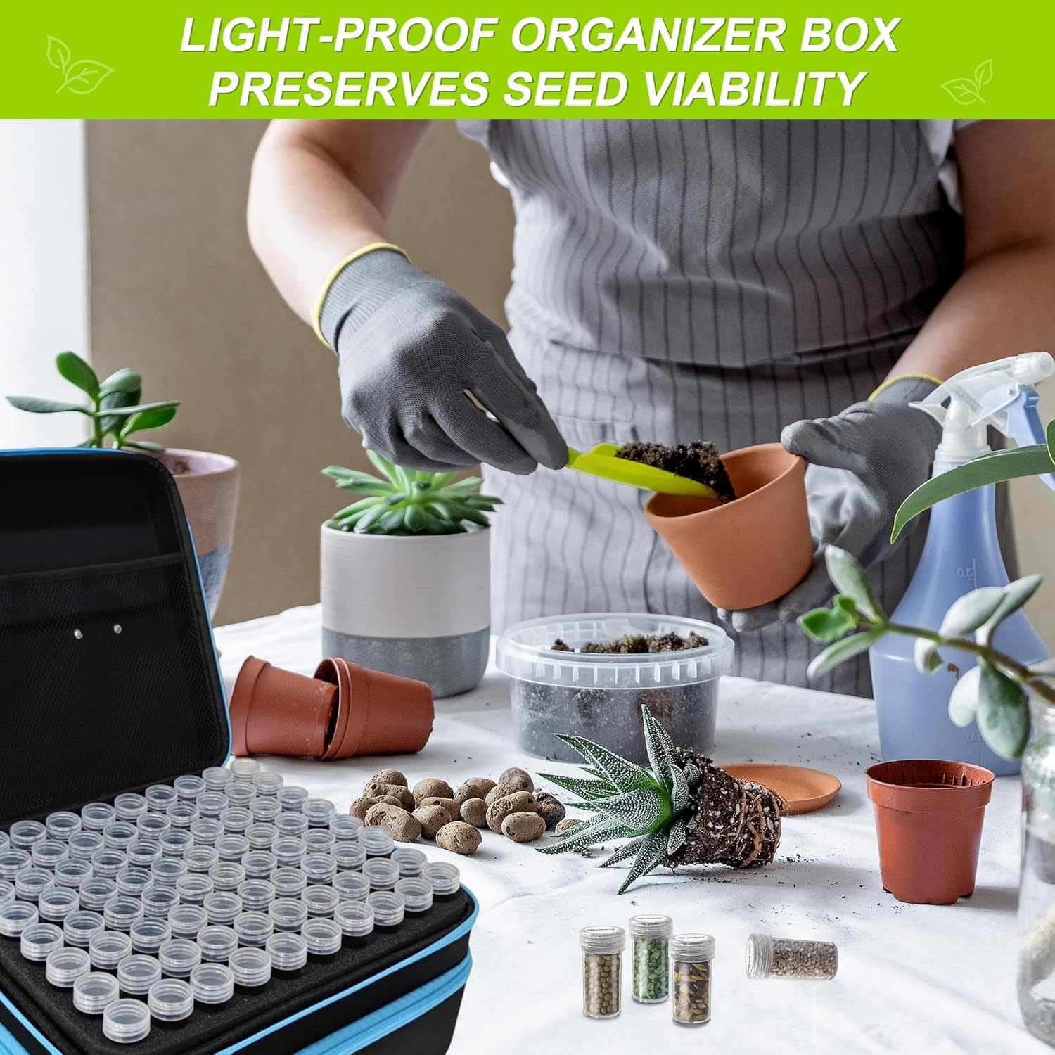 240 Slots Seed Storage Organizer Box with 20 Envelopes, Large Capacity Seed Storage Container with Zipper Bag, Label Stickers, Tweezers, Funnel, Garden Seeds Saver Kit for Vegetable, Flower