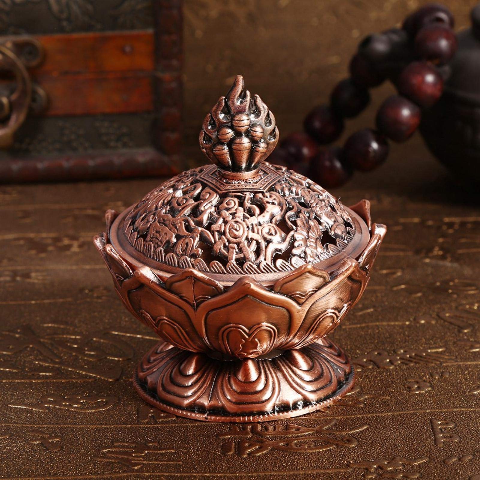 Aukson Incense Burner Vintage Backflow Smoke Stick Cone Holder Home Deco ion Hot (Red Bronze)