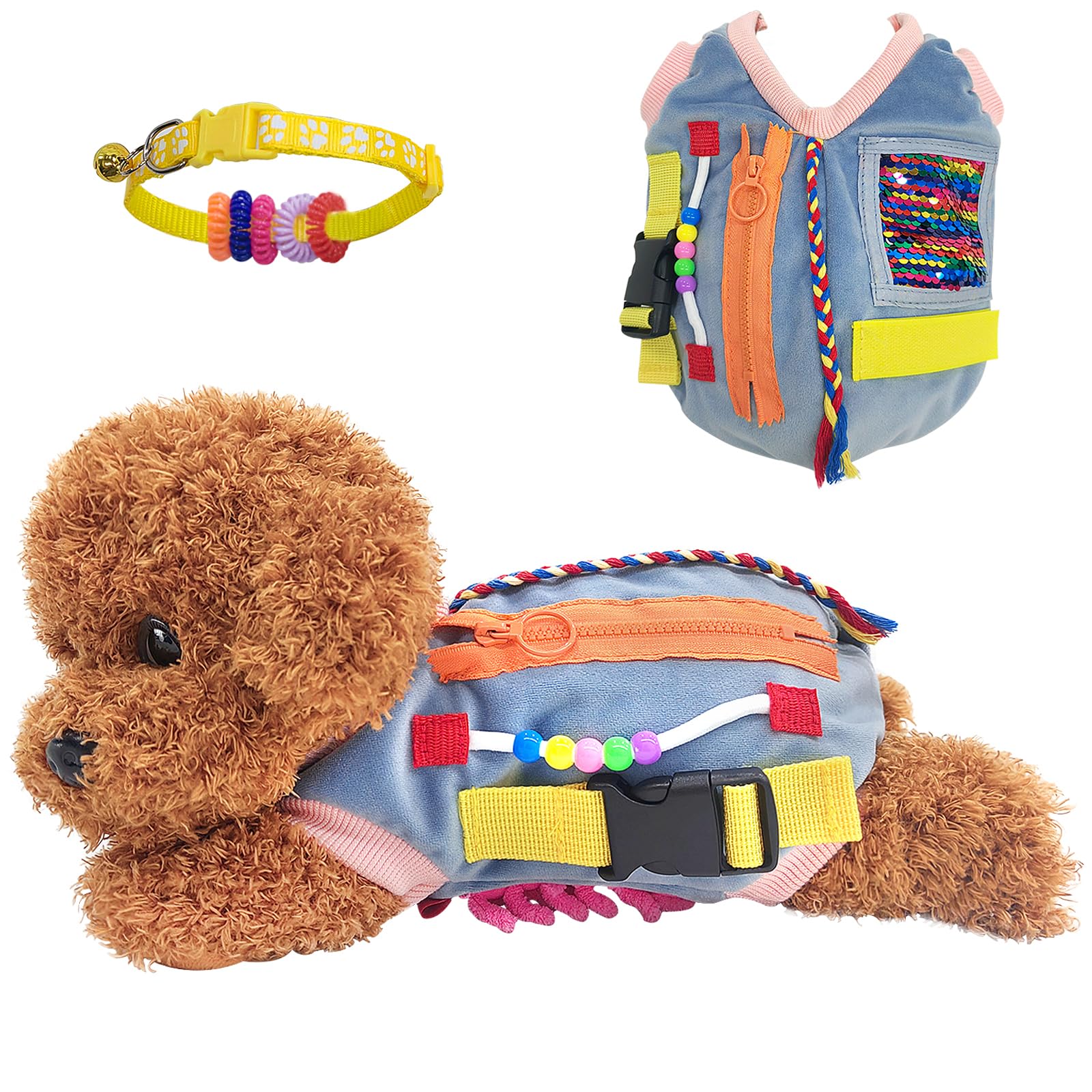 Fidget Dog, Fidget Blanket for Seniors with Dementia, Sensory Blanket for Dementia/Alzheimer’s Patients, Anxiety Relief, Keep Hands Busy and Stimulates Brain Activity