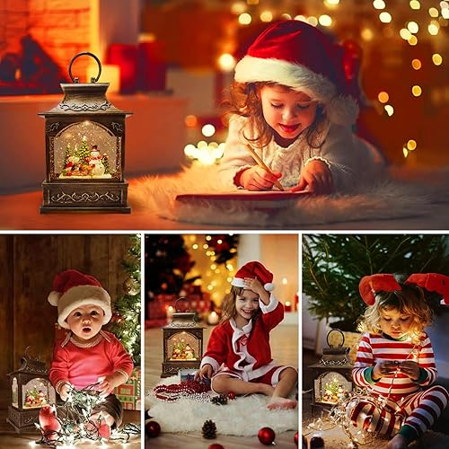 Miniatura 6 de Globo de nieve de Navidad, globo de nieve iluminado, decoración navideña musical de globo de nieve con purpurina giratoria, muñeco de nieve con