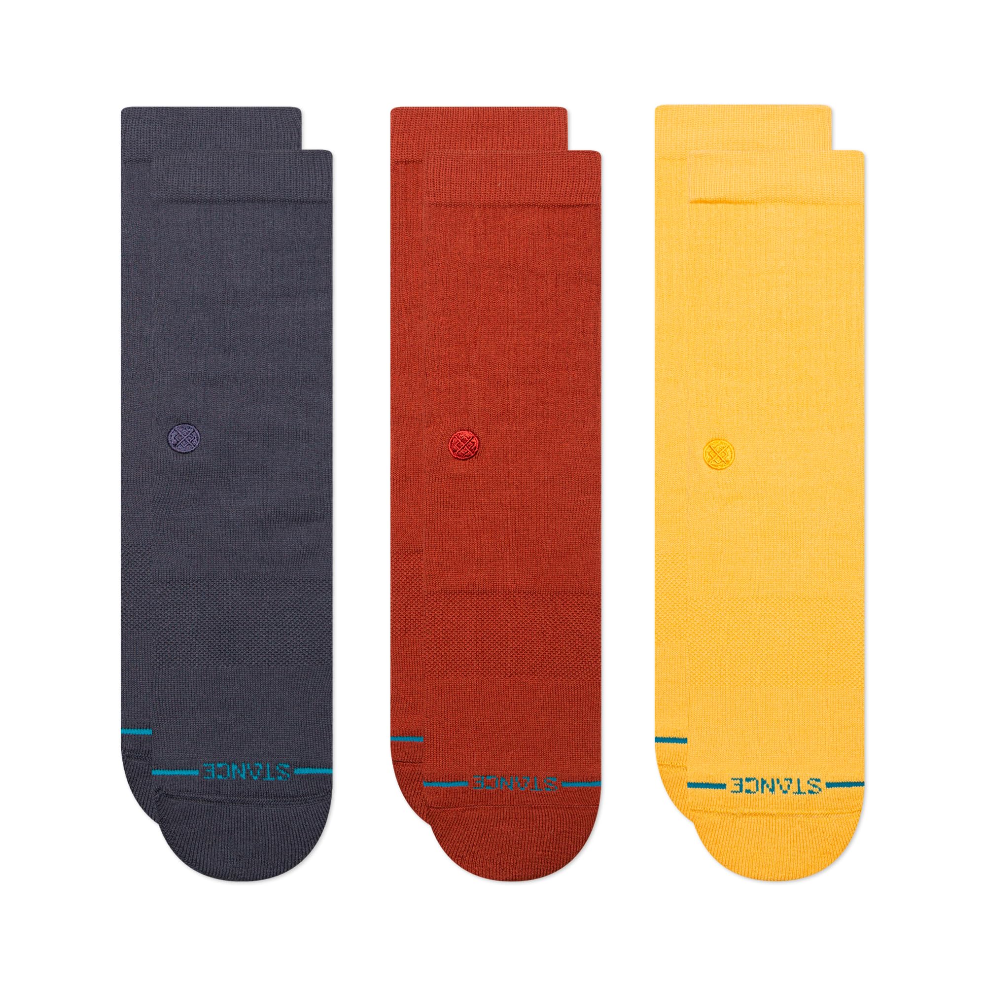 StanceIcon 3 Pack Crew Socks Navy Red Yellow Multi Triple Classic Calf