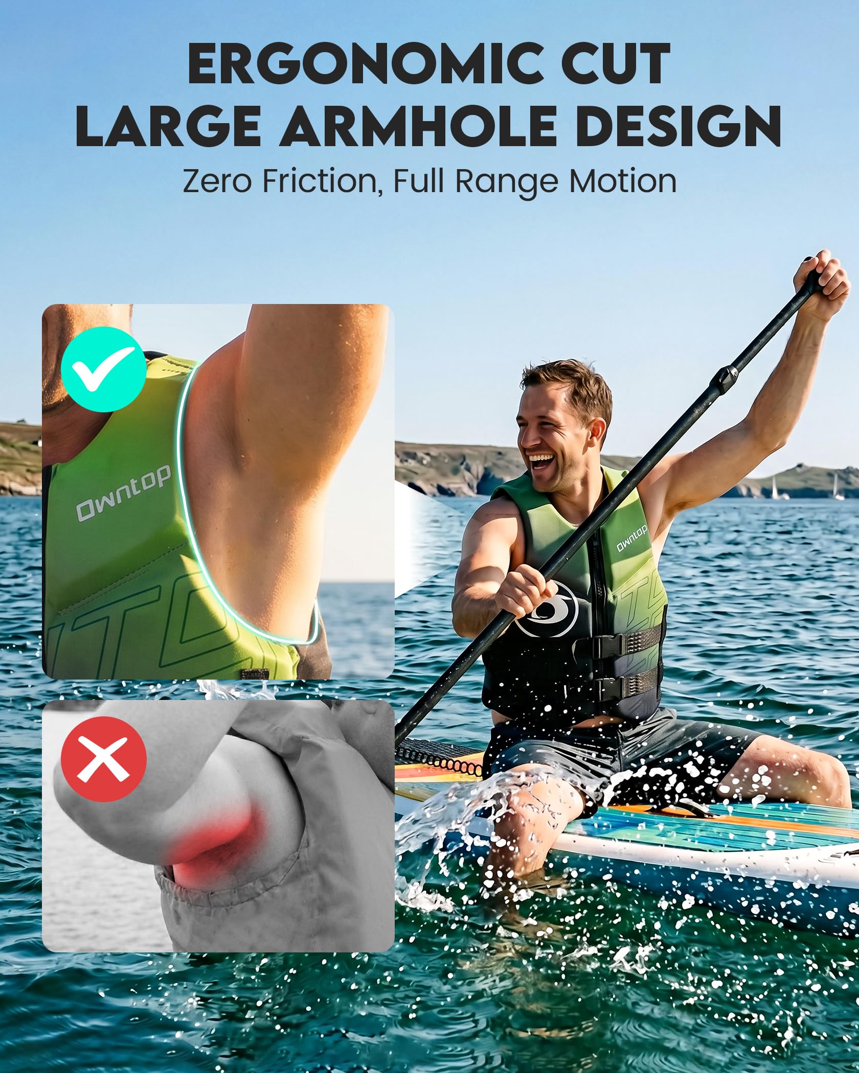 Owntop Chaleco de Ayuda a la Flotabilidad para Adultos Neopreno Plegable Ligero Doble Hebilla Kayak Paddle Pesca