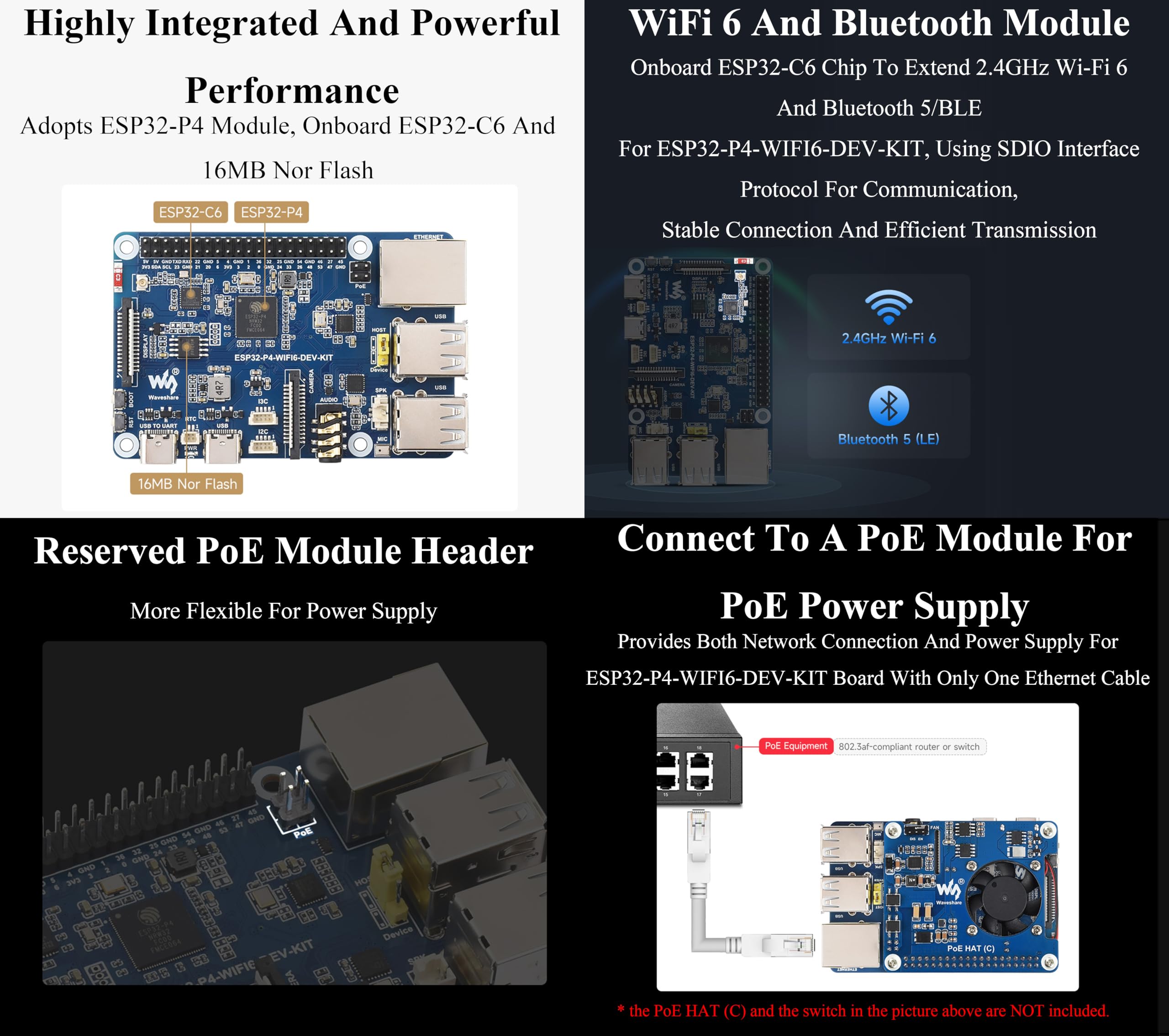 AI ESP32-P4-WIFI6-DEV-KIT Dev Board, Based On ESP32-P4 and ESP32-C6, Supports Wi-Fi 6/Bluetooth 5 / BLE 5, Supports AI Speech Interaction, with Camera, Speaker, 10.1inch DSI Touchscreen,14 Items