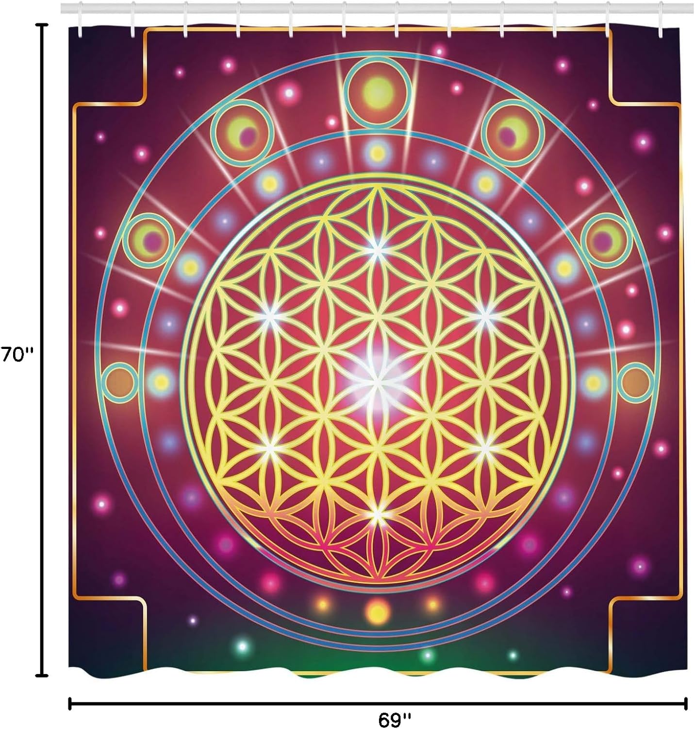 Ambesonne Geometry Shower Curtain, Symbolic Abstract Shapes Mathematics and Digital Print, Cloth Fabric Bathroom Decor Set with Hooks, 69" W x 70" L, Multicolor Plum Yellow Green