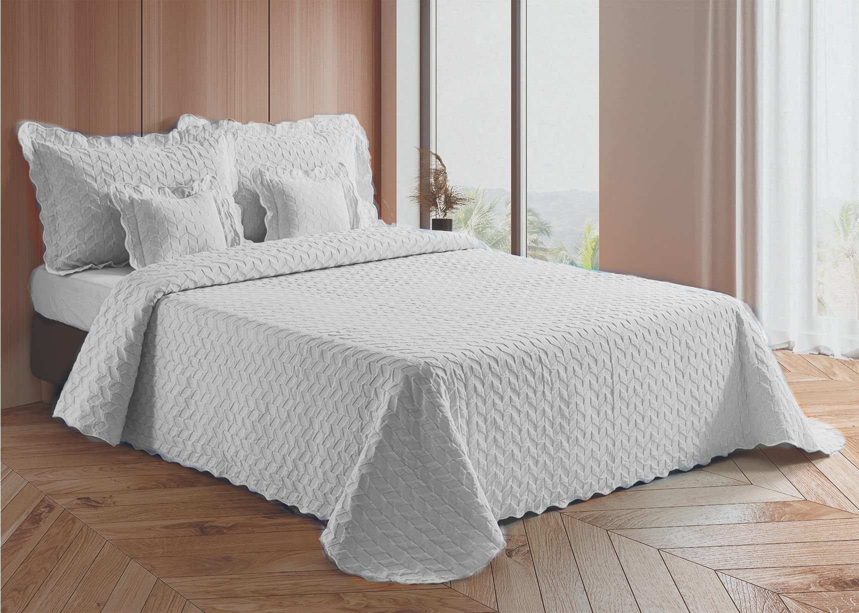 Diana Cowpe White D&P Co Bedspread Matelassé Bedspreads & Coverlets Chevron Textured French Style Summer Blankets Throws For Beds (, 2X Pillow Sham (48Cmx74cm))