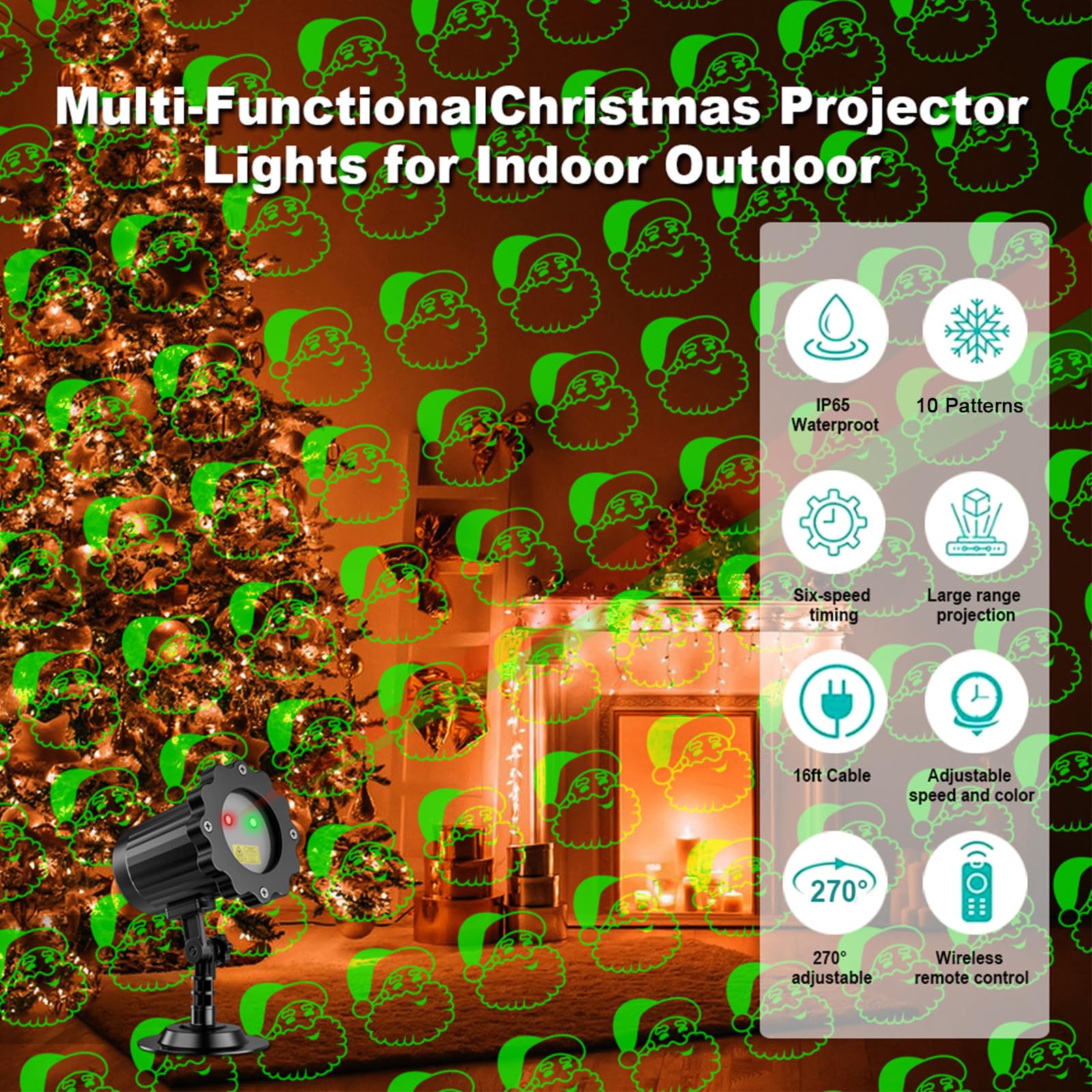 Proiettore di luce natalizia con telecomando, 10 modelli LED, rosso e verde, per decorazione natalizia per interni ed esterni, per cortile, casa e parete