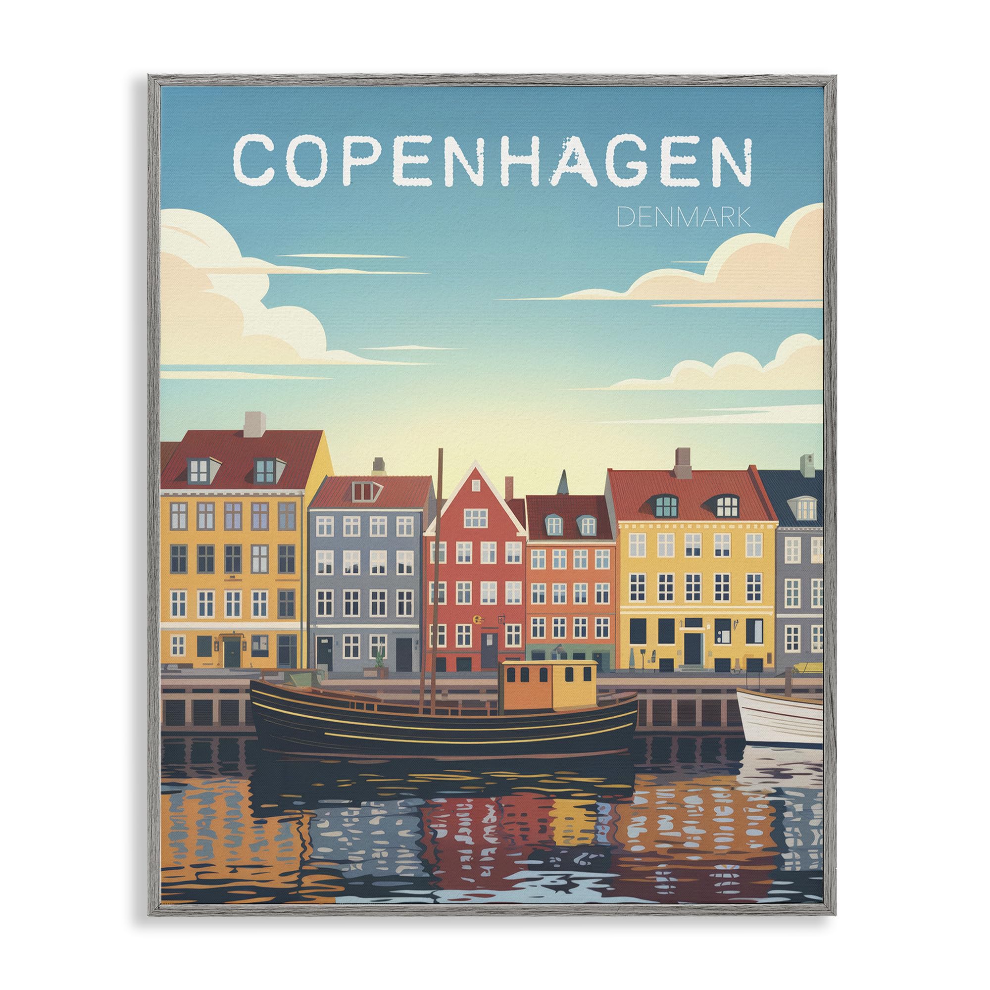Stupell Industries Farmhouse Gray (Textured) 'Copenhagen Cityscape With River'| Framed Giclee Art
