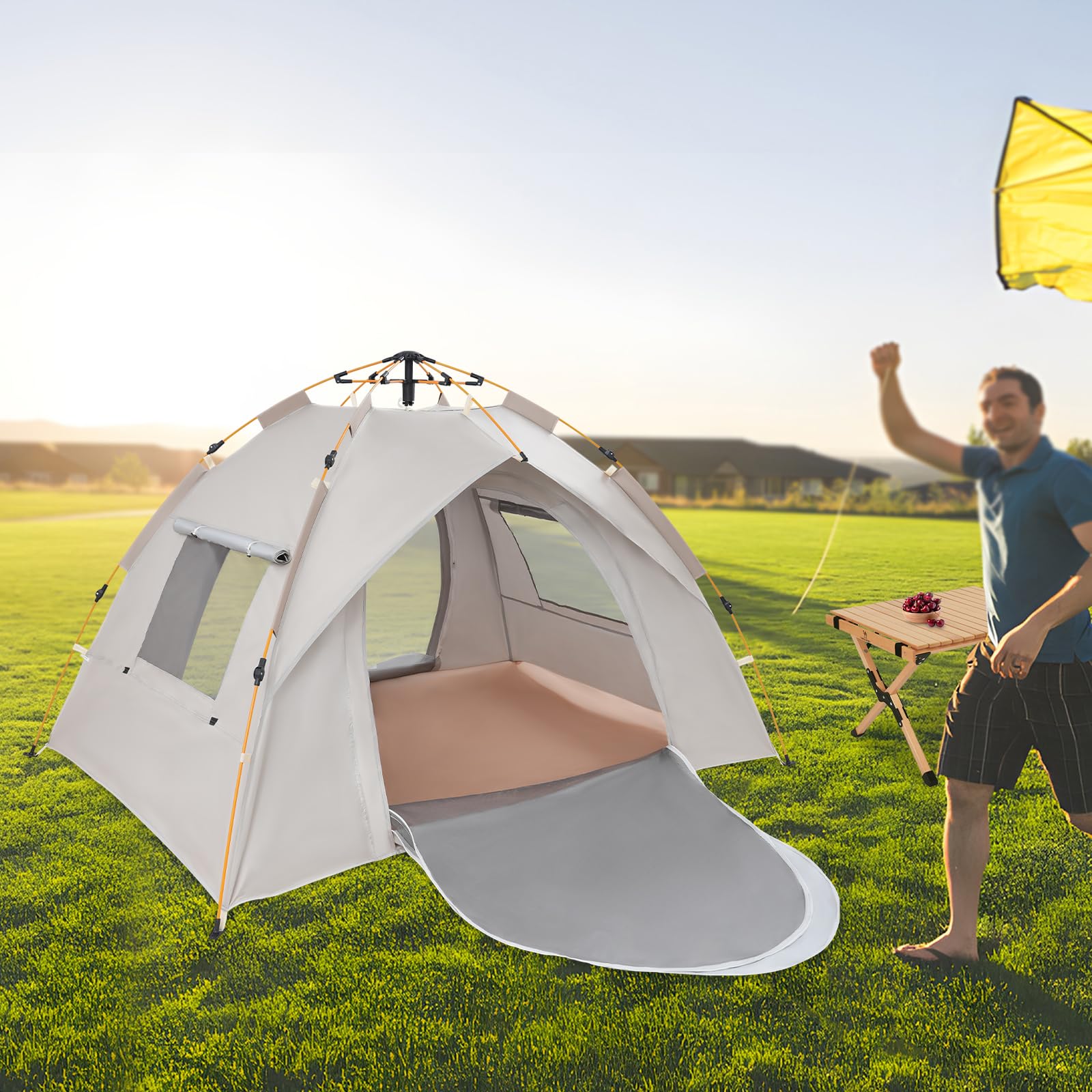Tienda de campaña impermeable instantánea con 2 ventanas de malla, para 2-3 personas