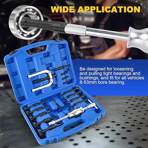 Miniatura 6 de DASBET Juego de herramientas de extracción de rodamientos de cojinetes de agujero ciego y extracción de sellos, martillo deslizante, inserción