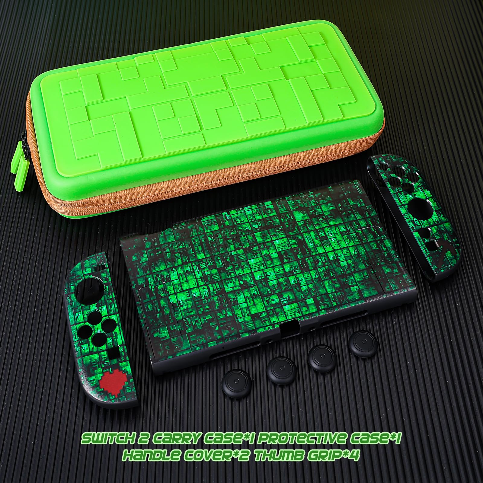 DLseego Custodia da Trasporto Compatibile con Switch 2 (2025),Kit di Accessori Fantastici per Switch 2 con Cover Morbida Agganciabile e 4 Impugnature per Pollice,Verde