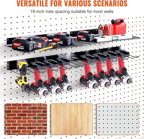 Miniatura 6 de VEVOR Organizador de herramientas eléctricas, 4 ranuras, 2 capas, paquete de 2 soportes inalámbricos para taladro de pared, estación de carga de
