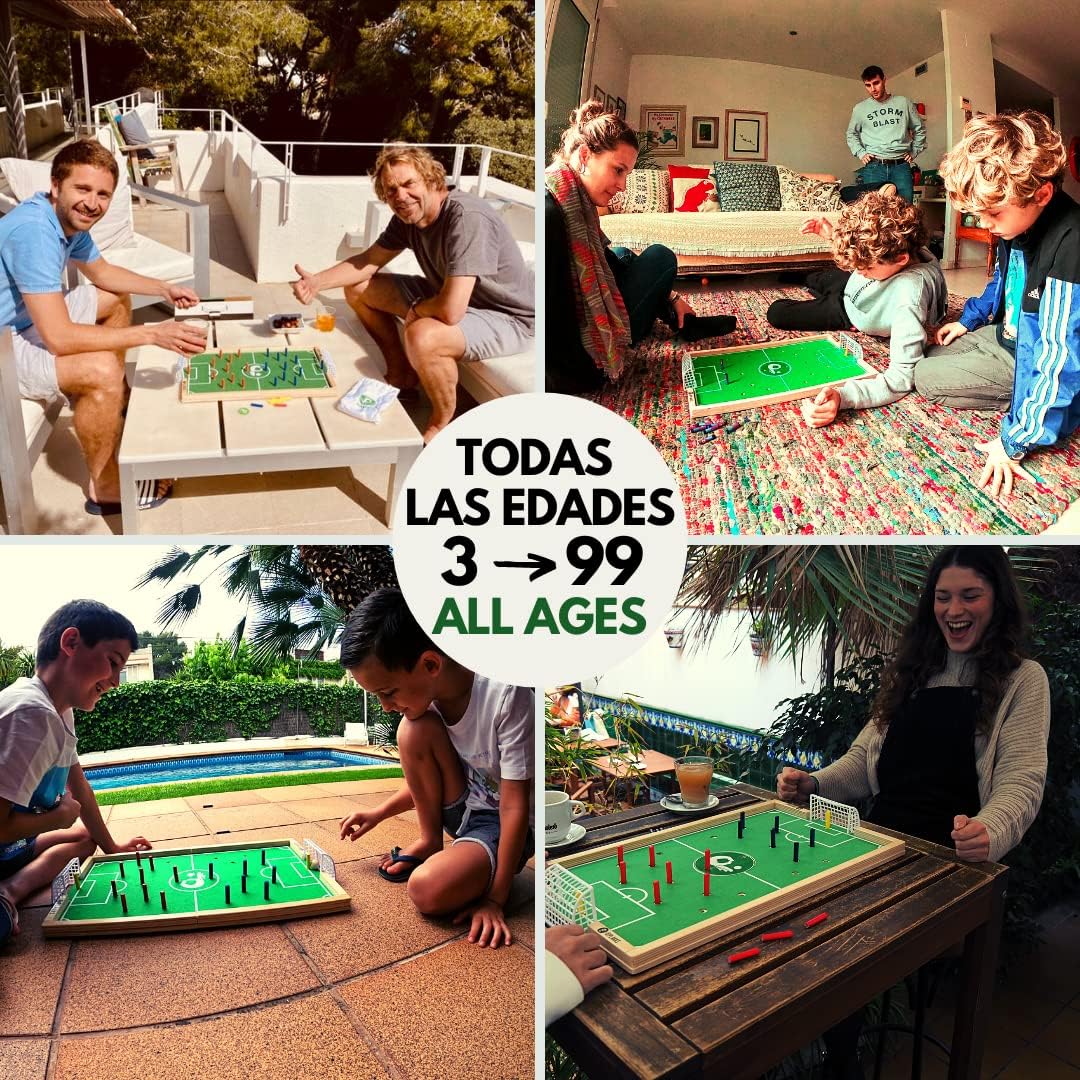 PLAKKS | Juego de Mesa de Fútbol | De 3 a 99 Años | 2 a 4 Jugadores | para Niños y Adultos | Juego de Madera | Juego de Habilidad | para Toda la Familia | Futbolín de Mesa