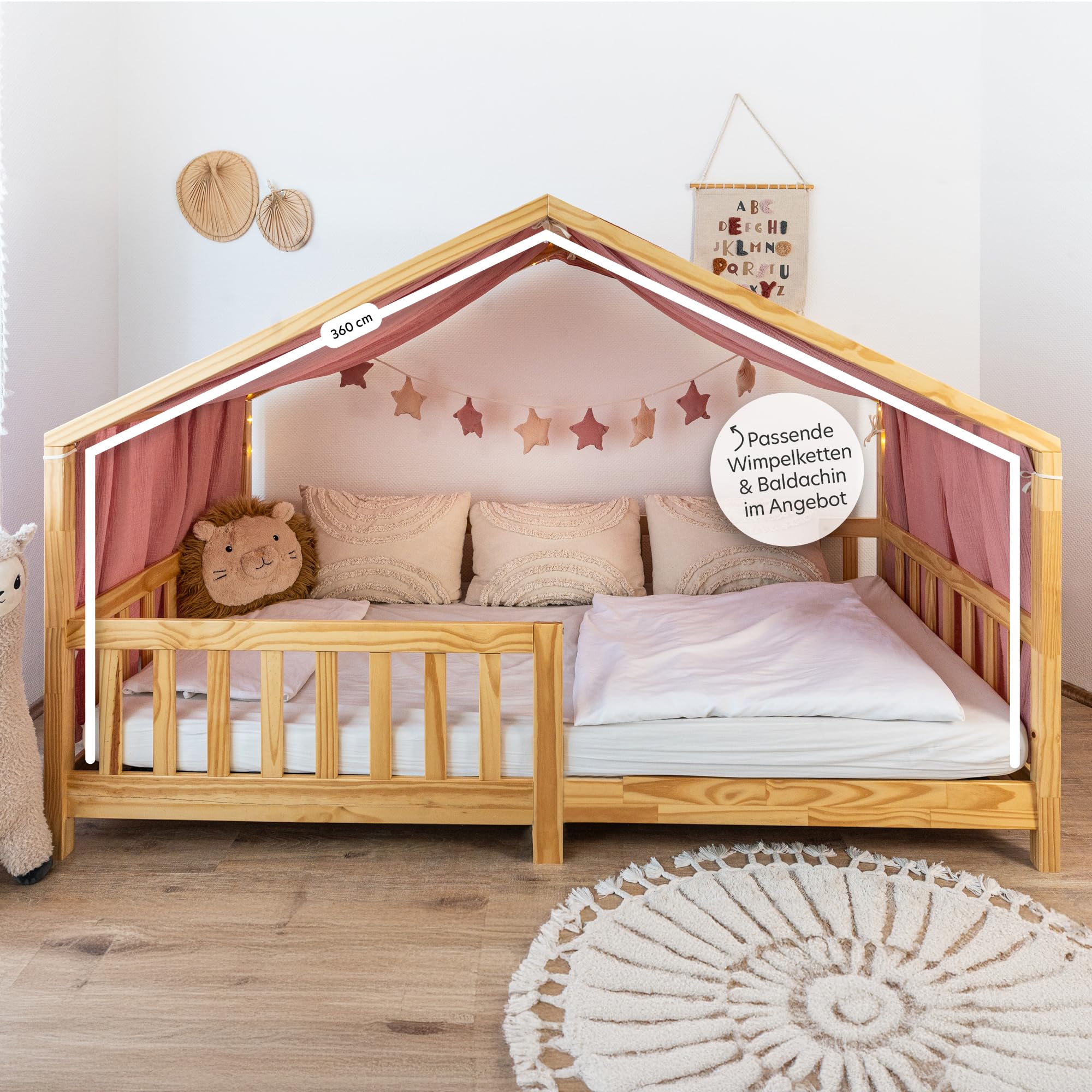 lilimaus Hausbett Himmel [in 12 Farben] Betthimmel Hausbett aus 100% | Baumwolle Musselin - Stoffhimmel für Hausbett Deko Mädchen & Jungen - Himmel für Hausbett Kinder - Bett Vorhang Kinderbett