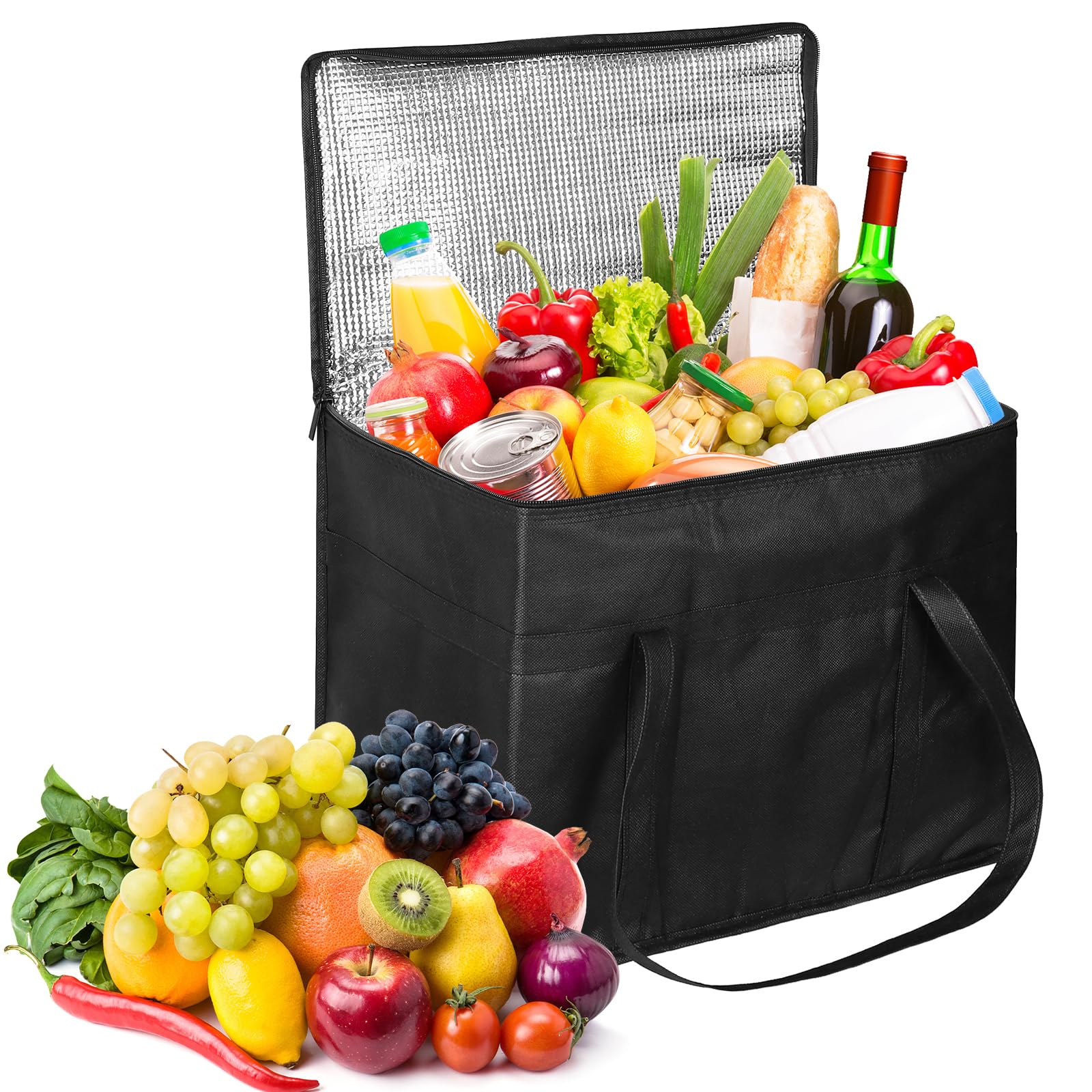 2 Pcs 30L Large Cooler Bag,Foldable Camping Coolers,Reusable Insulation Shopping Bags, Food Delivery Bag,Ice Bag, Reusable Picnic Lunch Bag,Bottom with Rigid Pad, Sturdy Handle