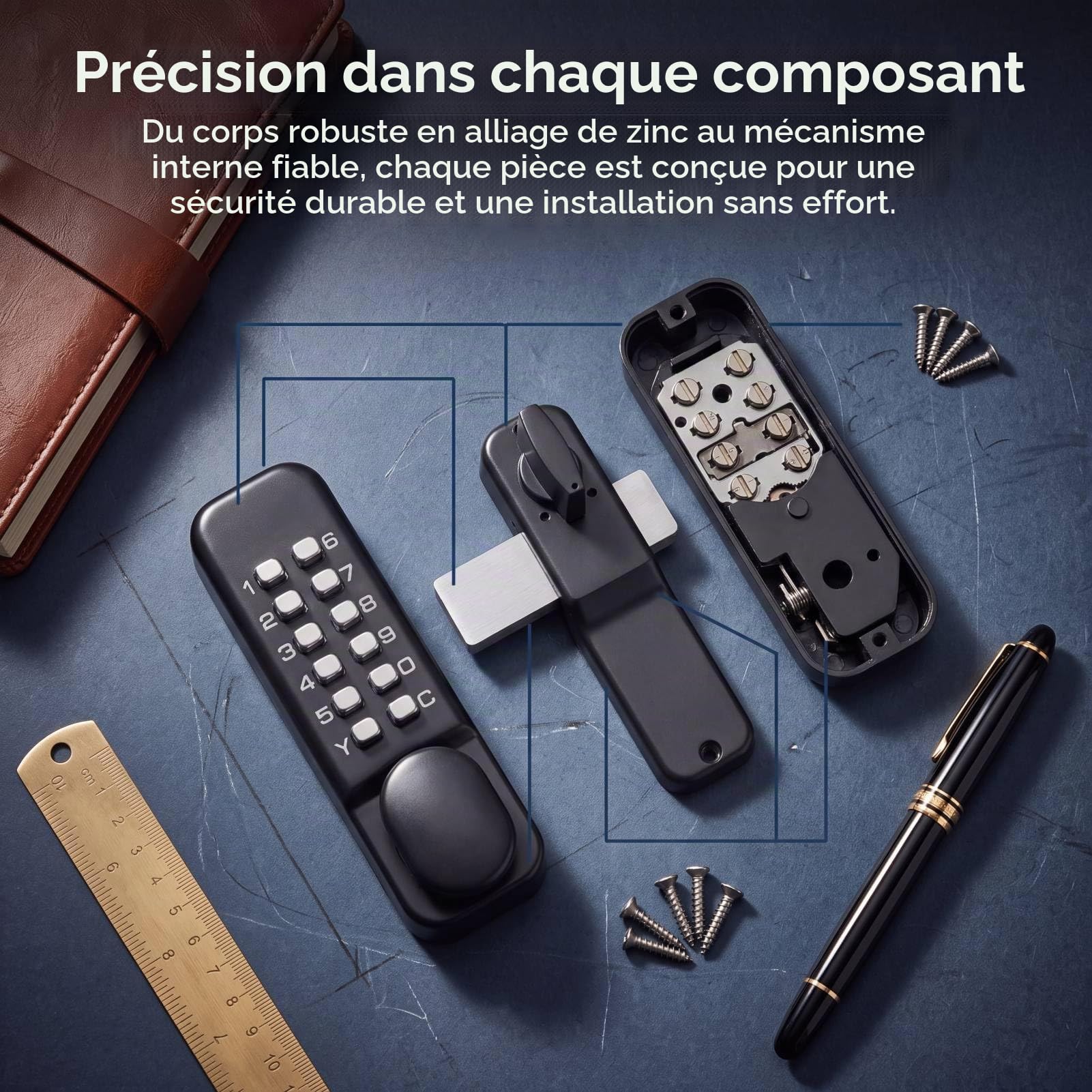 Serrure de Porte Mécanique sans Clé, Serrure Porte à Combinaison Mécanique, Serratura con Codice Digitale à 12 Touches, Extérieur avec Poignée avec Code, Étanche, pour Maison, Clôture Extérieure