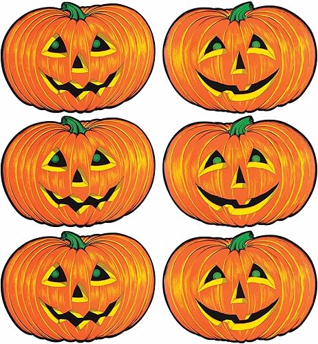 Beistle 6 piezas de papel Jack-O-Lantern recortes decoraciones de fiesta de Halloween, decoración de otoño, fabricado en Estados Unidos desde 1900,
