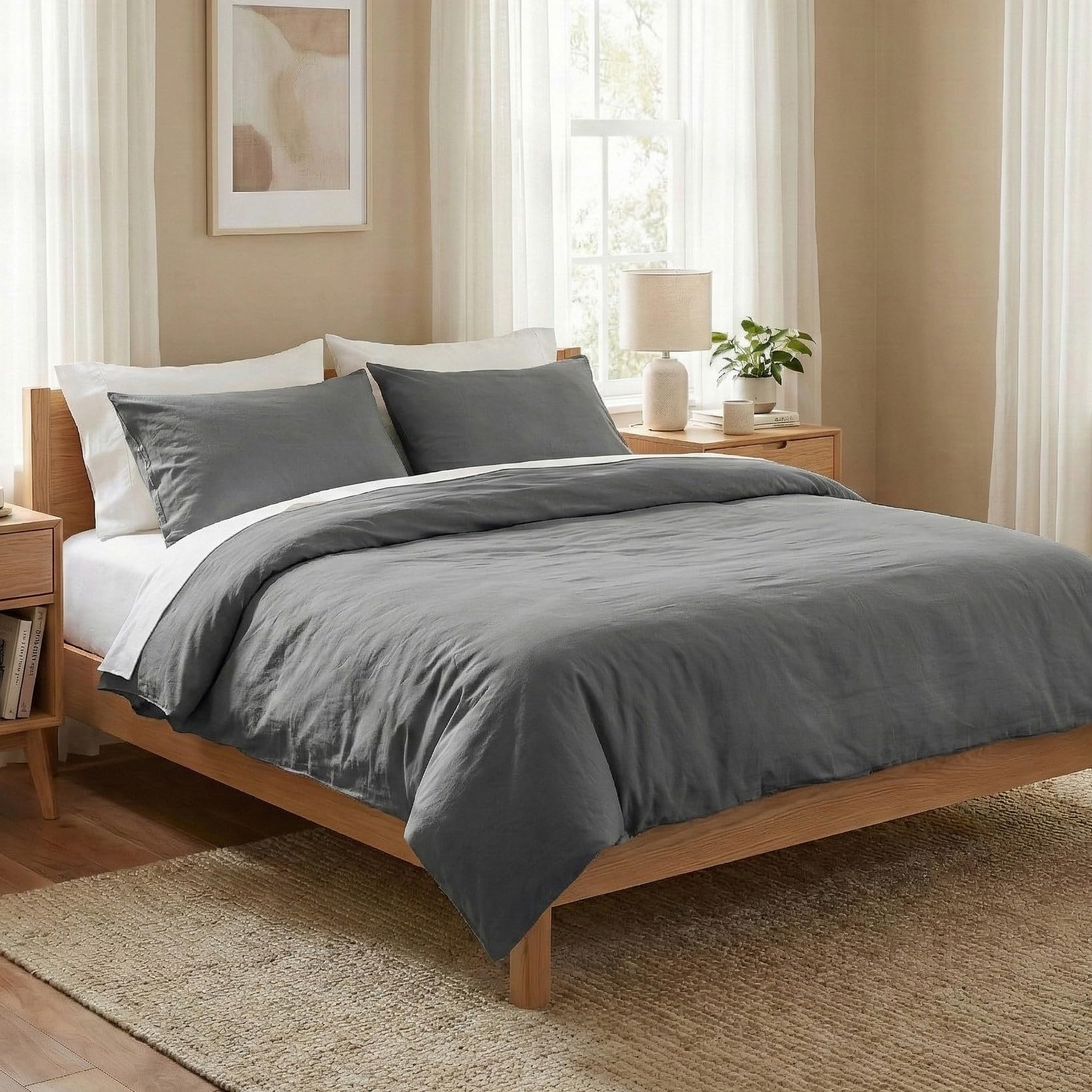 Photo 1 of BIOWEAVES 100% Organic Washed Cotton Percale Weave Duvet Cover King Size Set | GOTS Certified King Duvet Cover & 2 Pillow Shams – 106x92 inches, F Dew